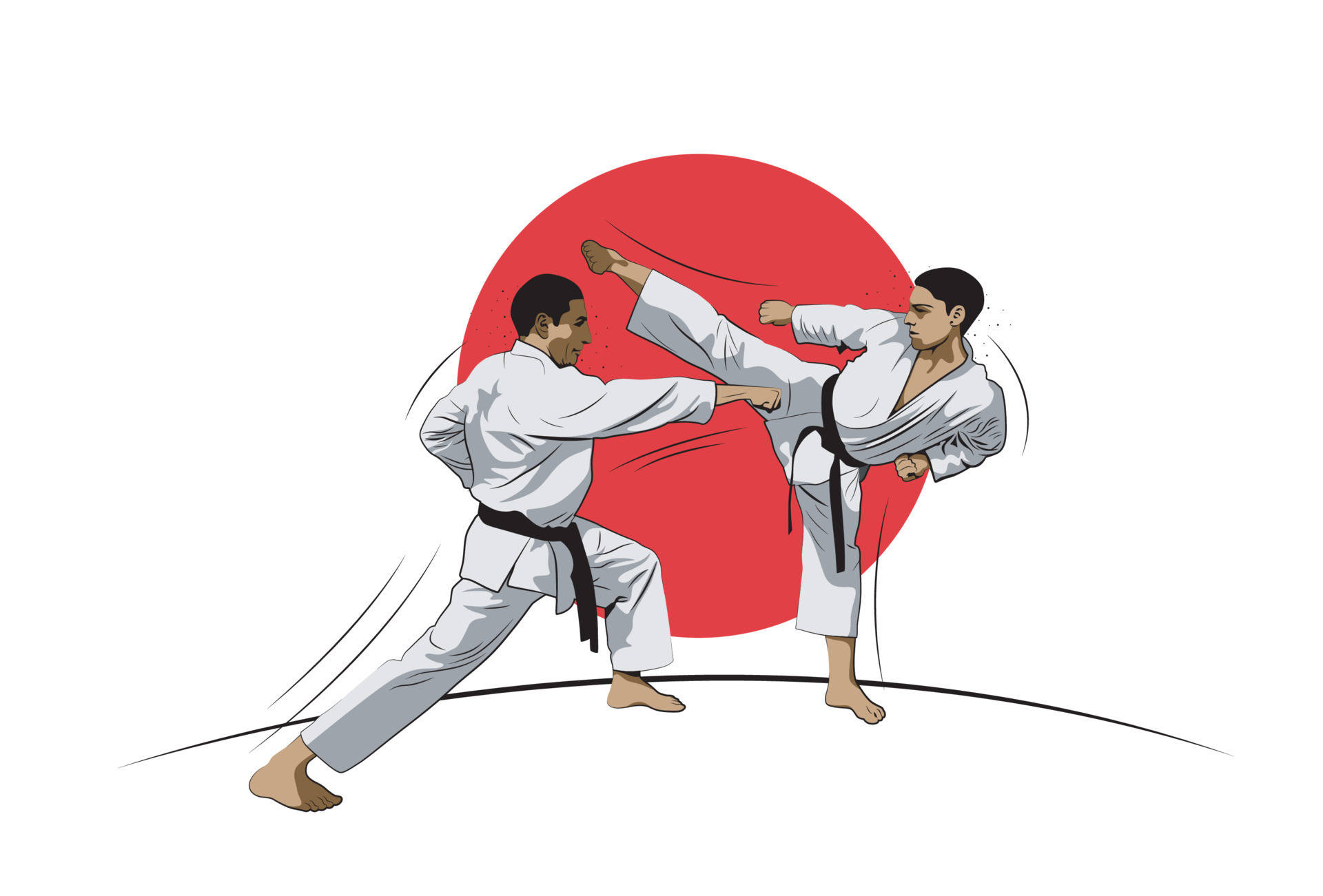 karate drawing, fight, Japan flag, Full HD Desktop Wallpaper
