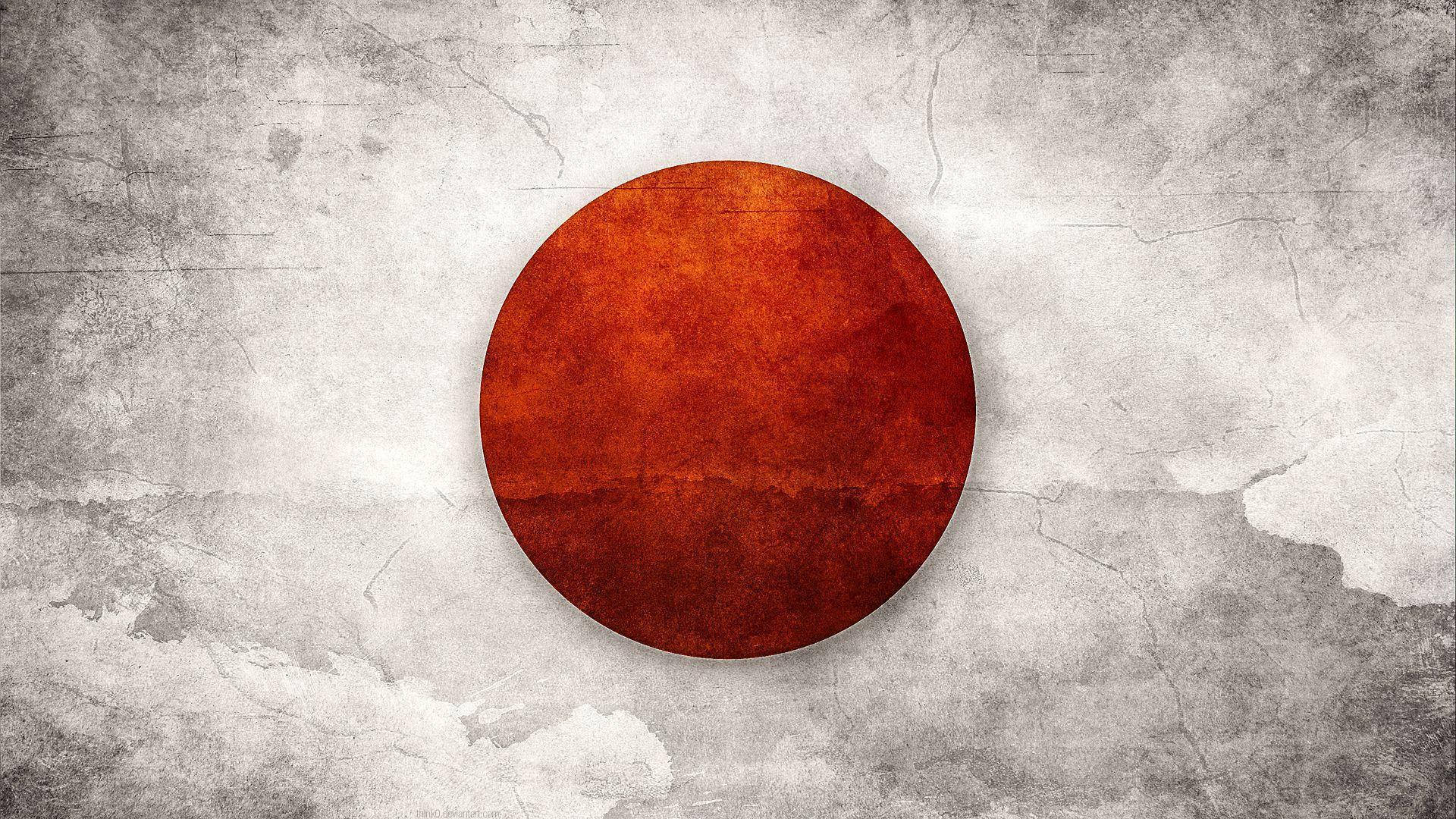 Japan flag, red circle, weathered gray concrete wall, Full HD Desktop Wallpaper