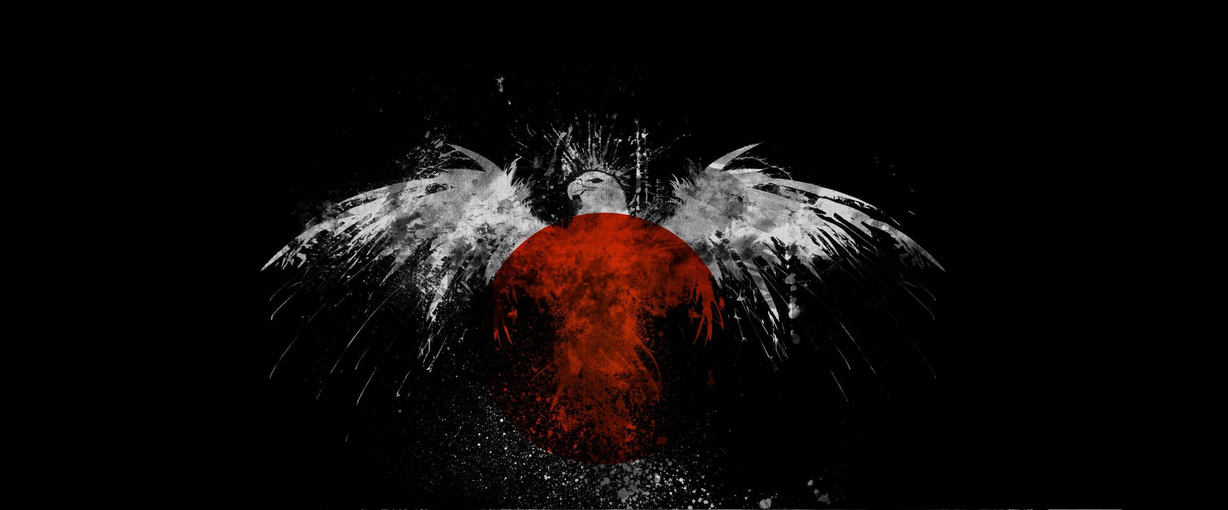 Japan flag, red sphere, white feathered wings, Full HD Desktop Wallpaper