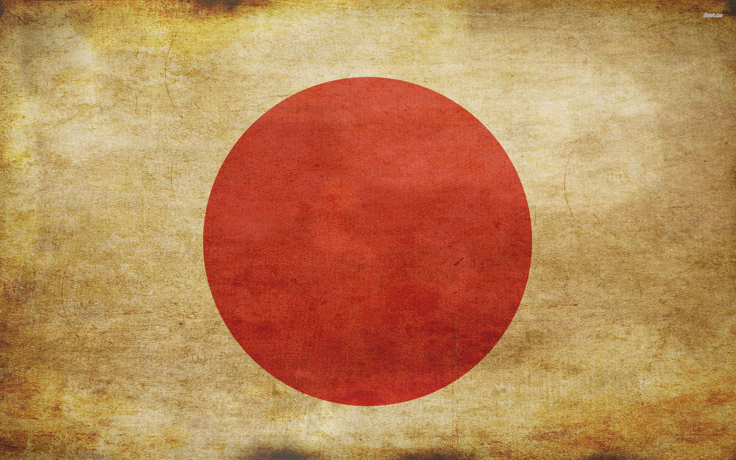 Japan flag, old brown backdrop, red circle, 2K Desktop Wallpaper