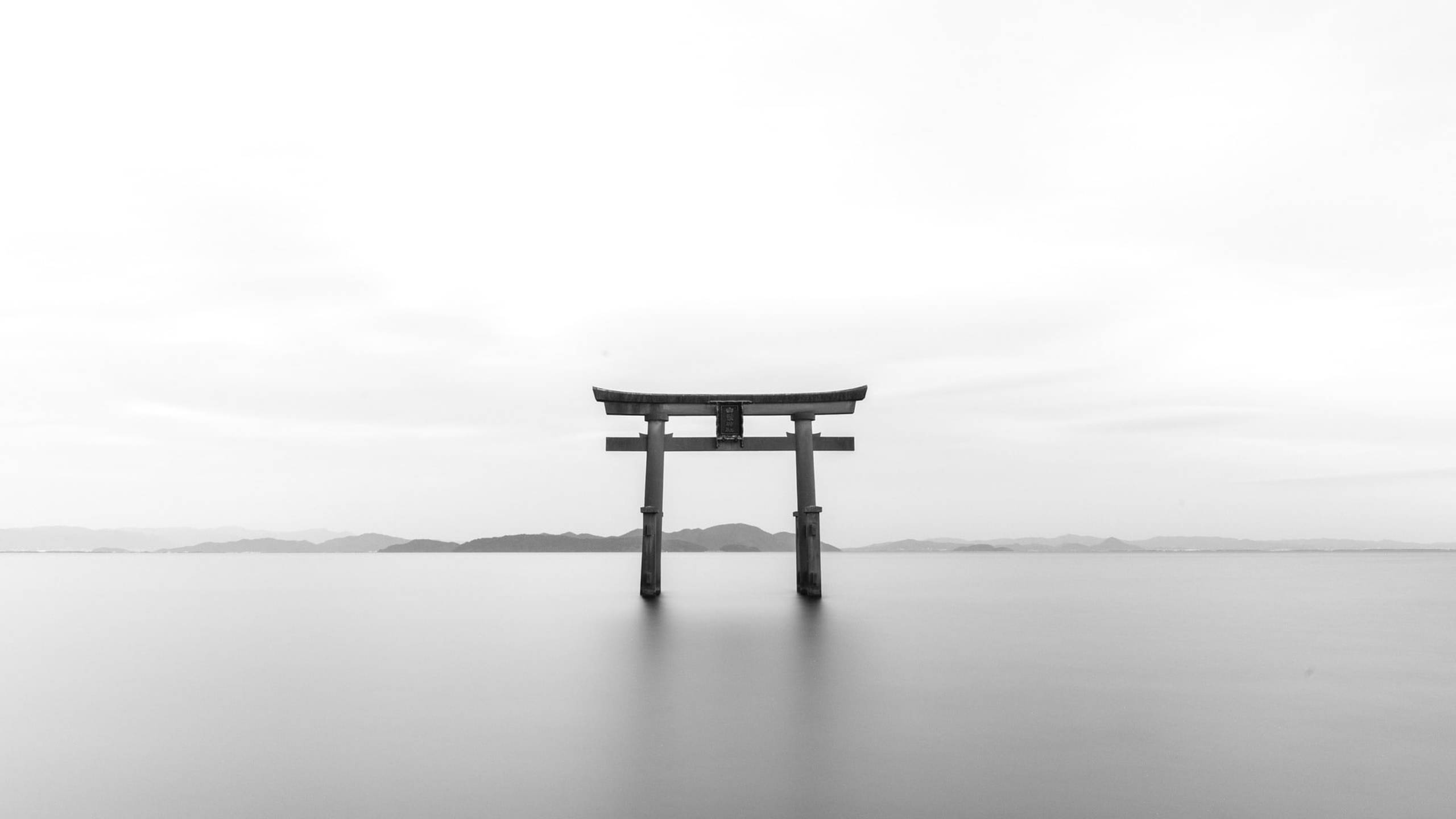 torii gate, Japan, grayscale, 2K Desktop Wallpaper