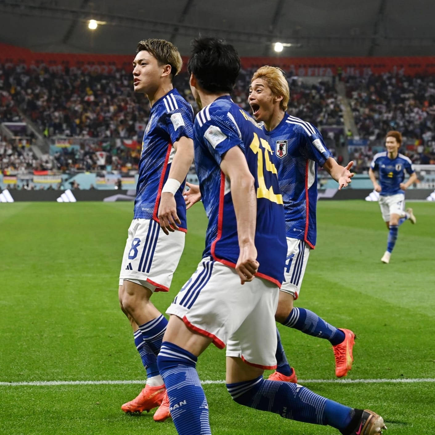 Japan National Football Team, vibrant green pitch, stadium lights, HD Desktop Wallpaper