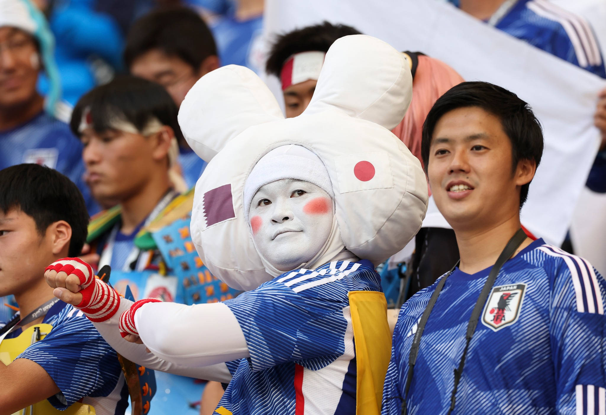 Japan National Football Team, white bunny mascot costume, red cheeks, Full HD Desktop Wallpaper