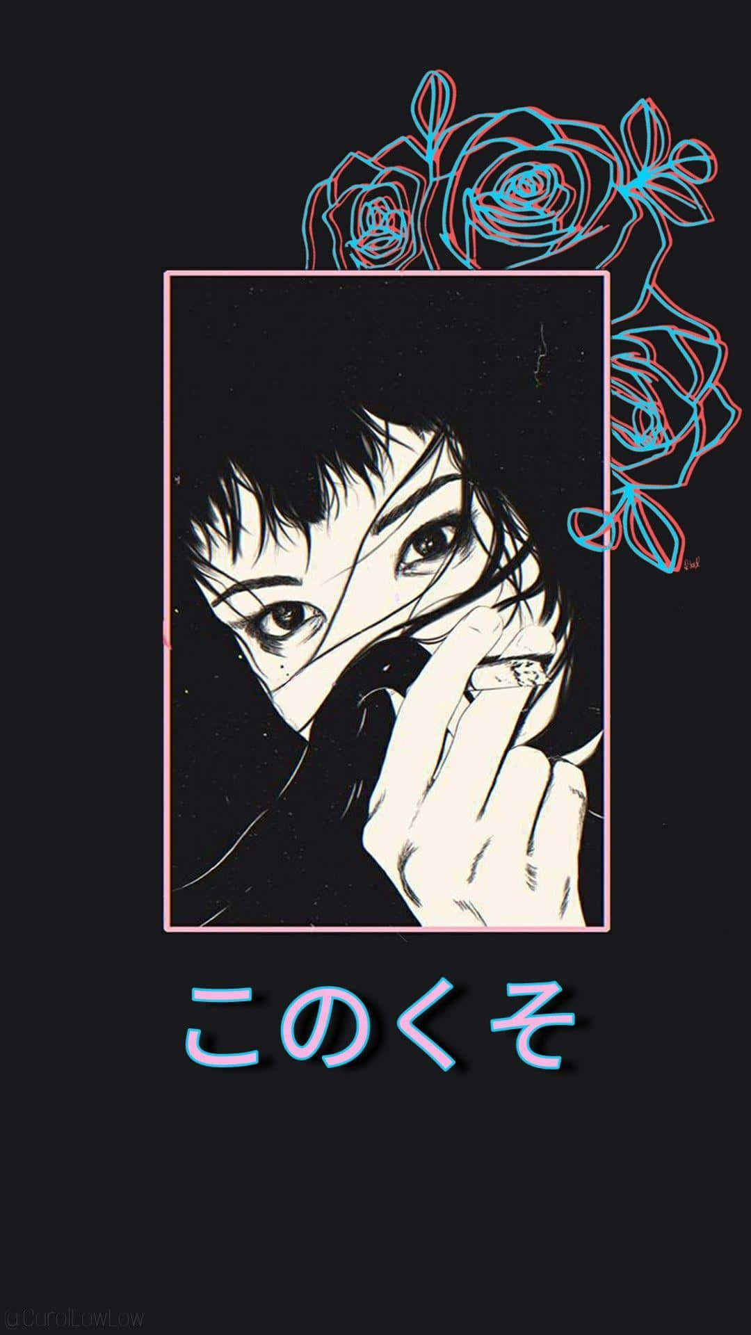 Japanese Aesthetic Black, glowing roses, dark background, Full HD Phone Wallpaper