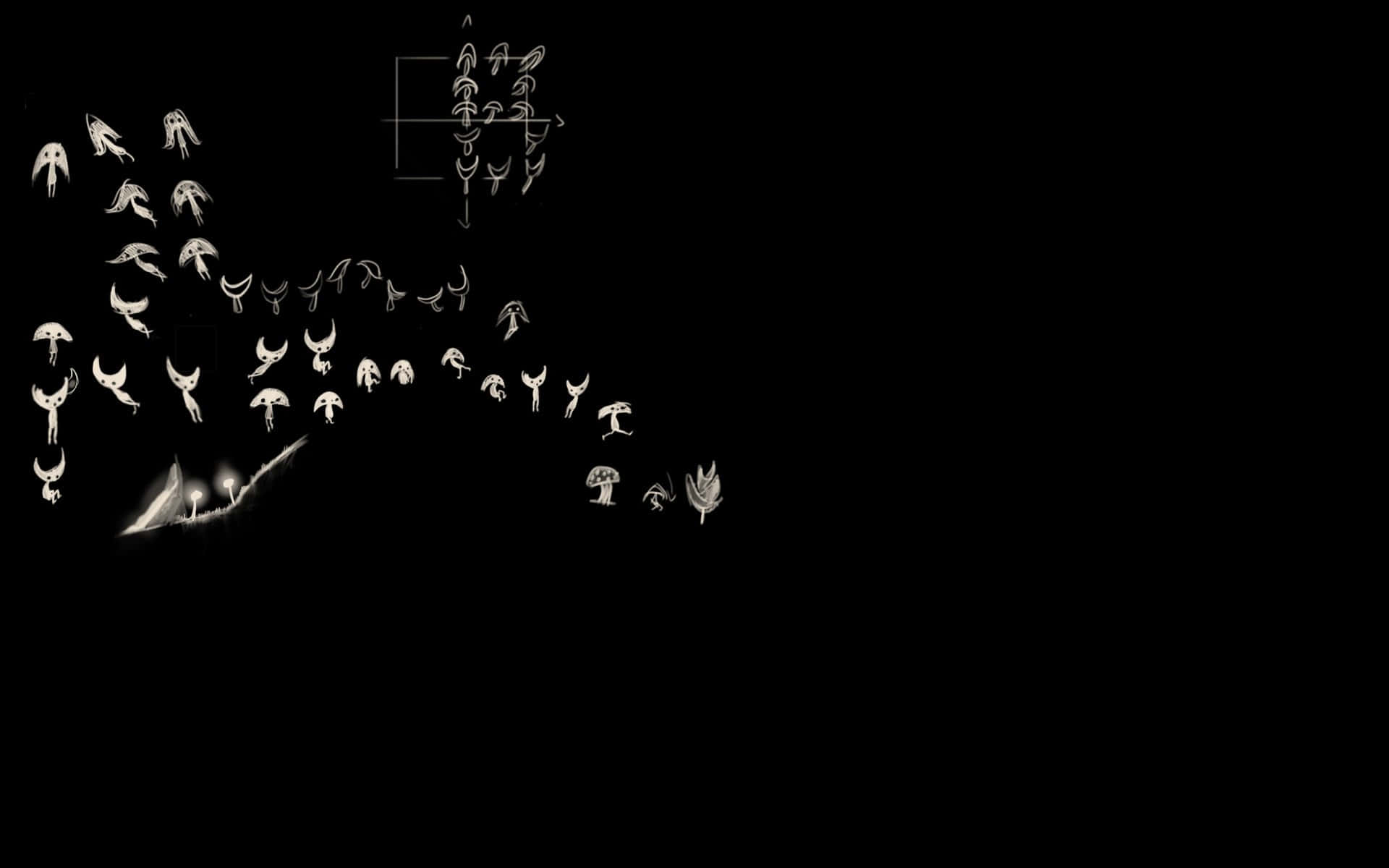 Japanese Aesthetic Black, minimalist black background, glowing white abstract shapes, Full HD Desktop Wallpaper