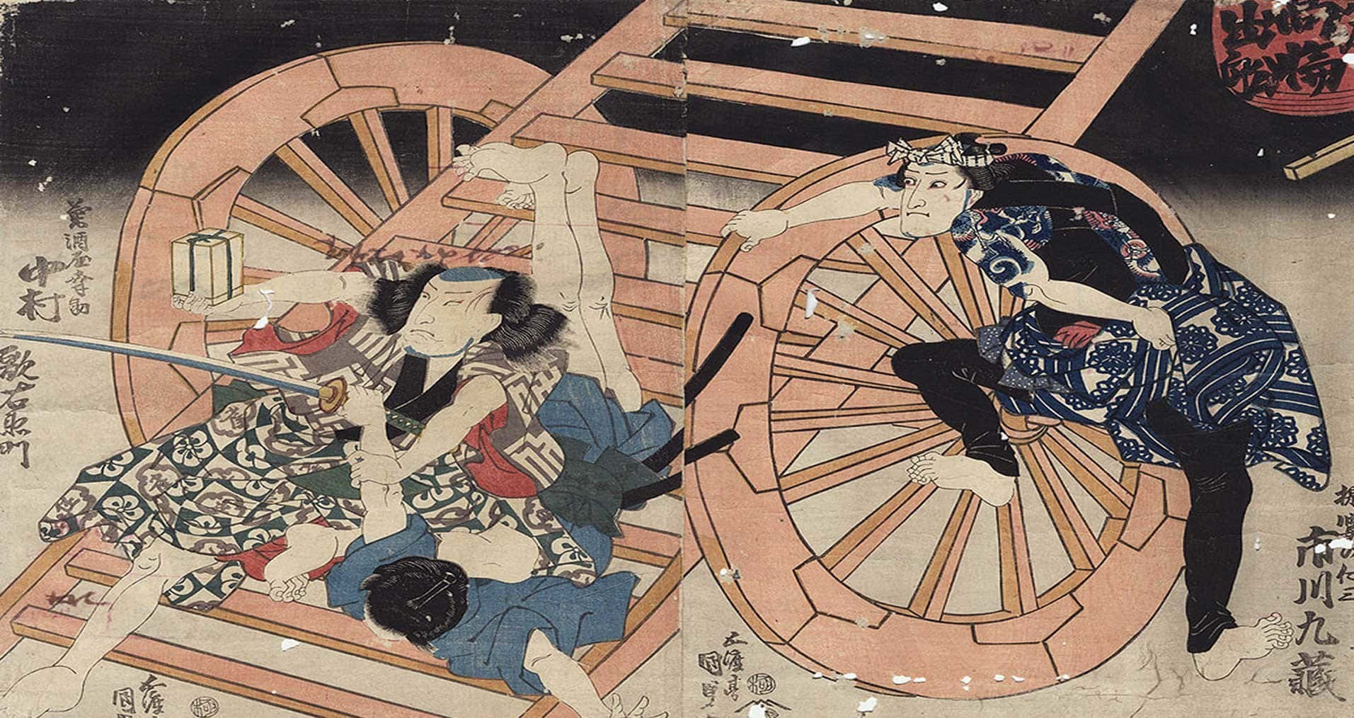 samurai, wooden cart, ukiyo-e colors, HD Desktop Wallpaper