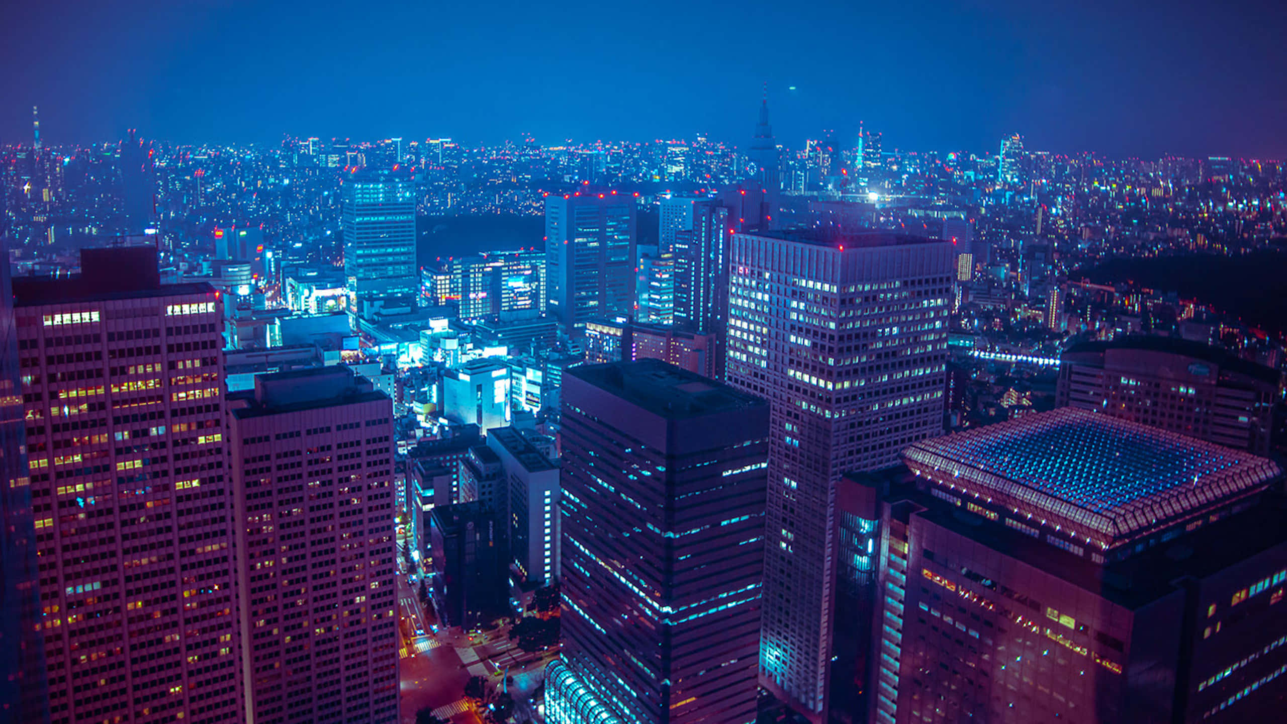 Japanese Aesthetic Desktop, aerial view, sprawling city, 2K Desktop Wallpaper