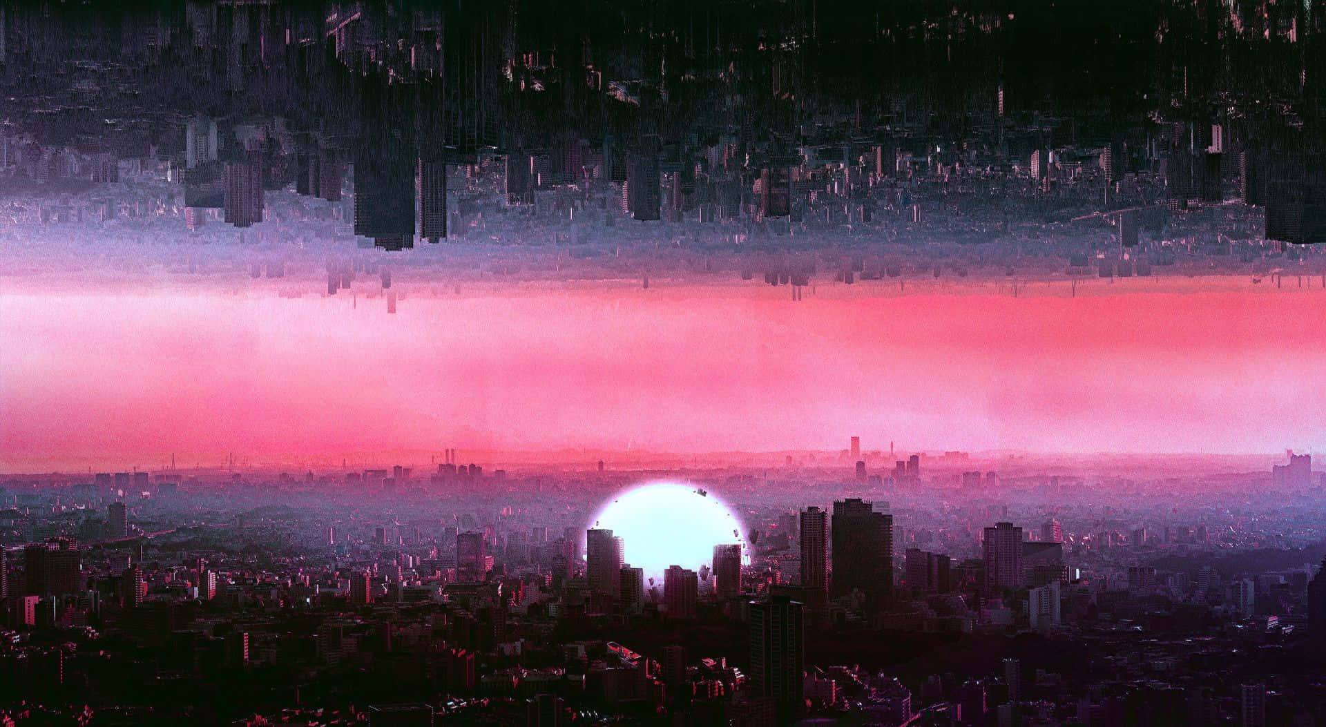 pink sun, pink sky, sunset, Full HD Desktop Wallpaper