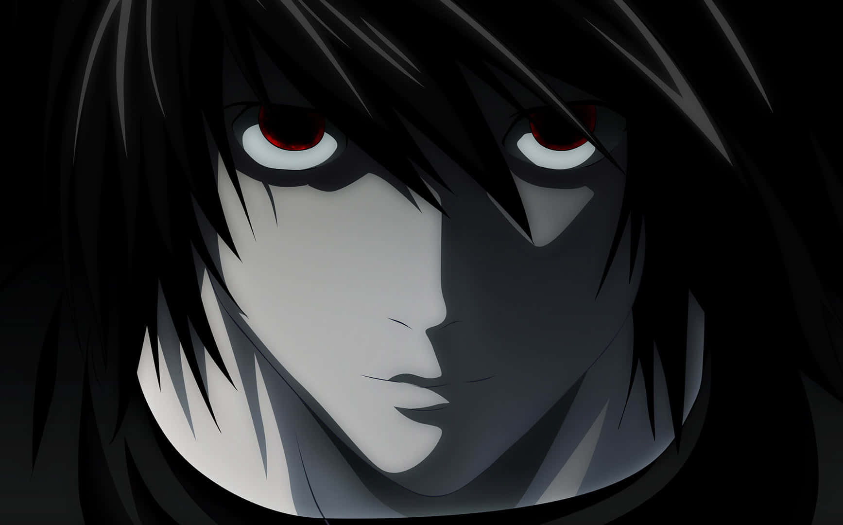 anime character, black hair, glowing red eyes, HD Desktop Wallpaper