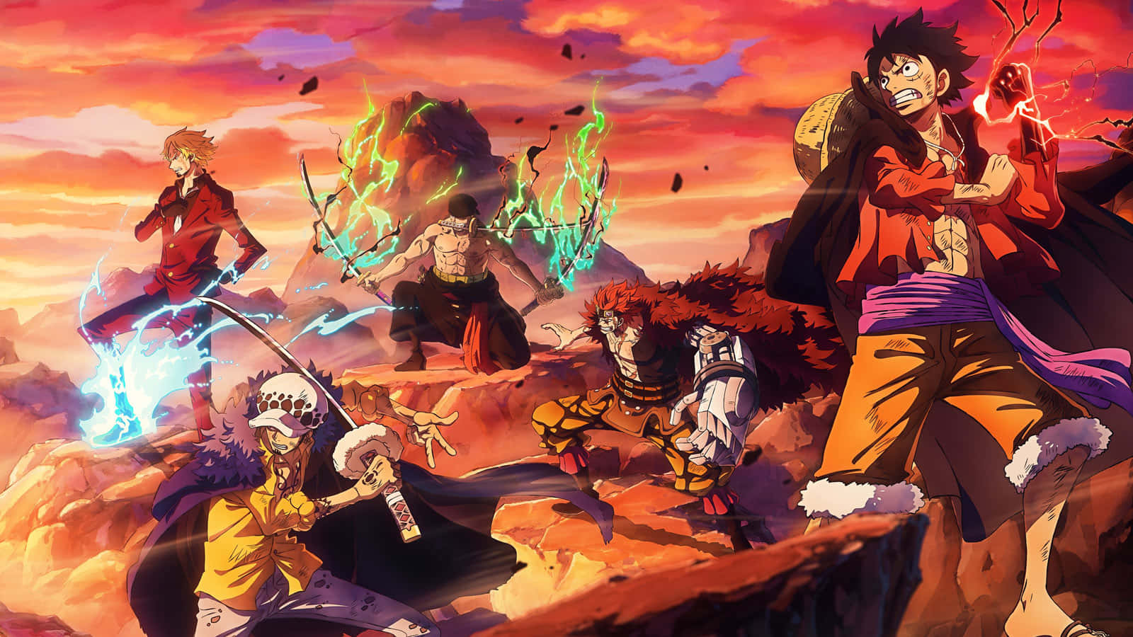 Japanese culture, anime warriors, electric and fiery powers, HD Desktop Wallpaper