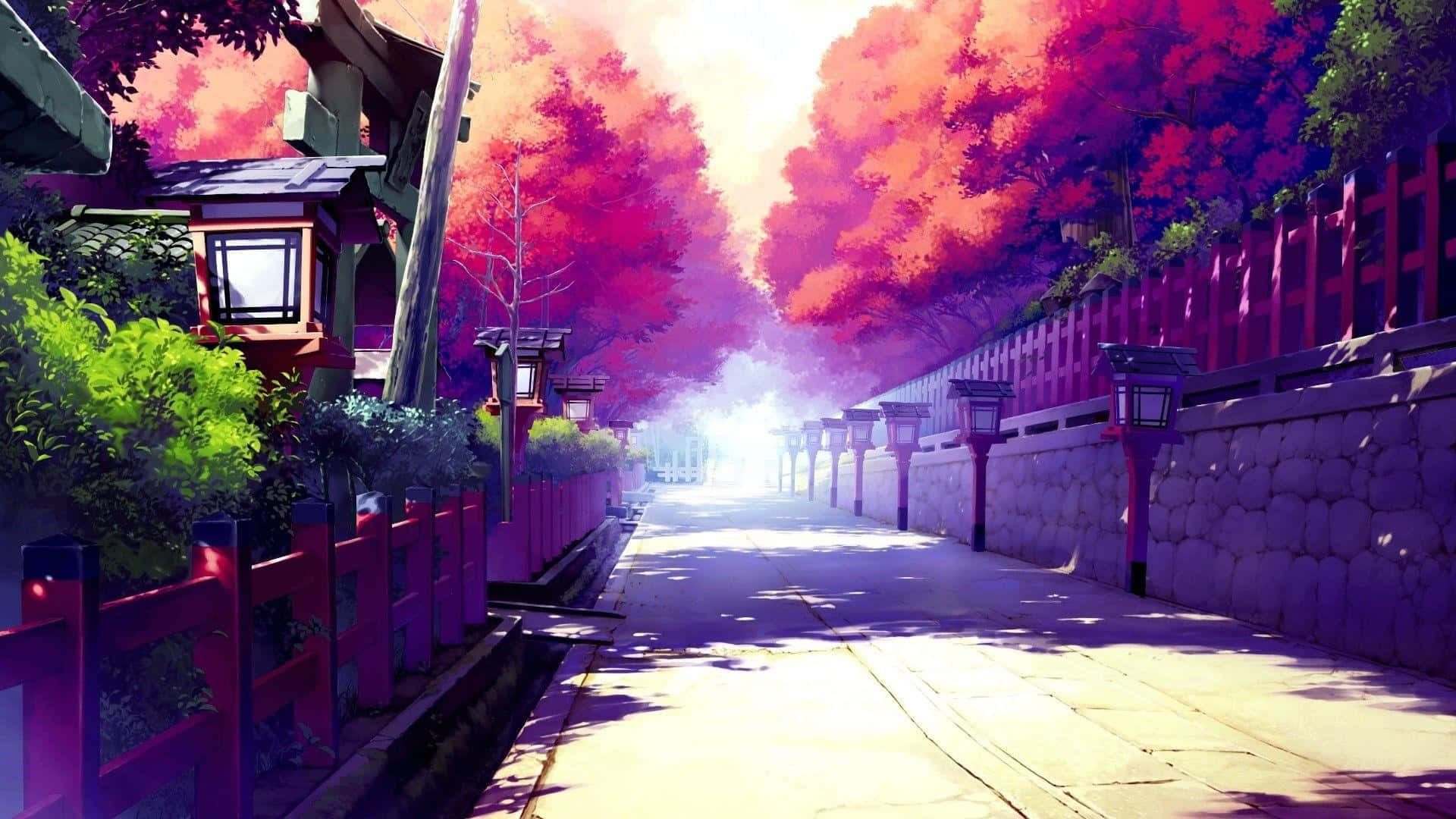 Japanese culture, red lanterns, autumn trees, Full HD Desktop Wallpaper