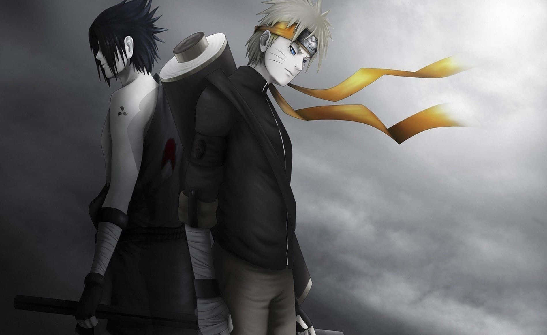 anime warriors, stormy gray sky, black hair, HD Desktop Wallpaper