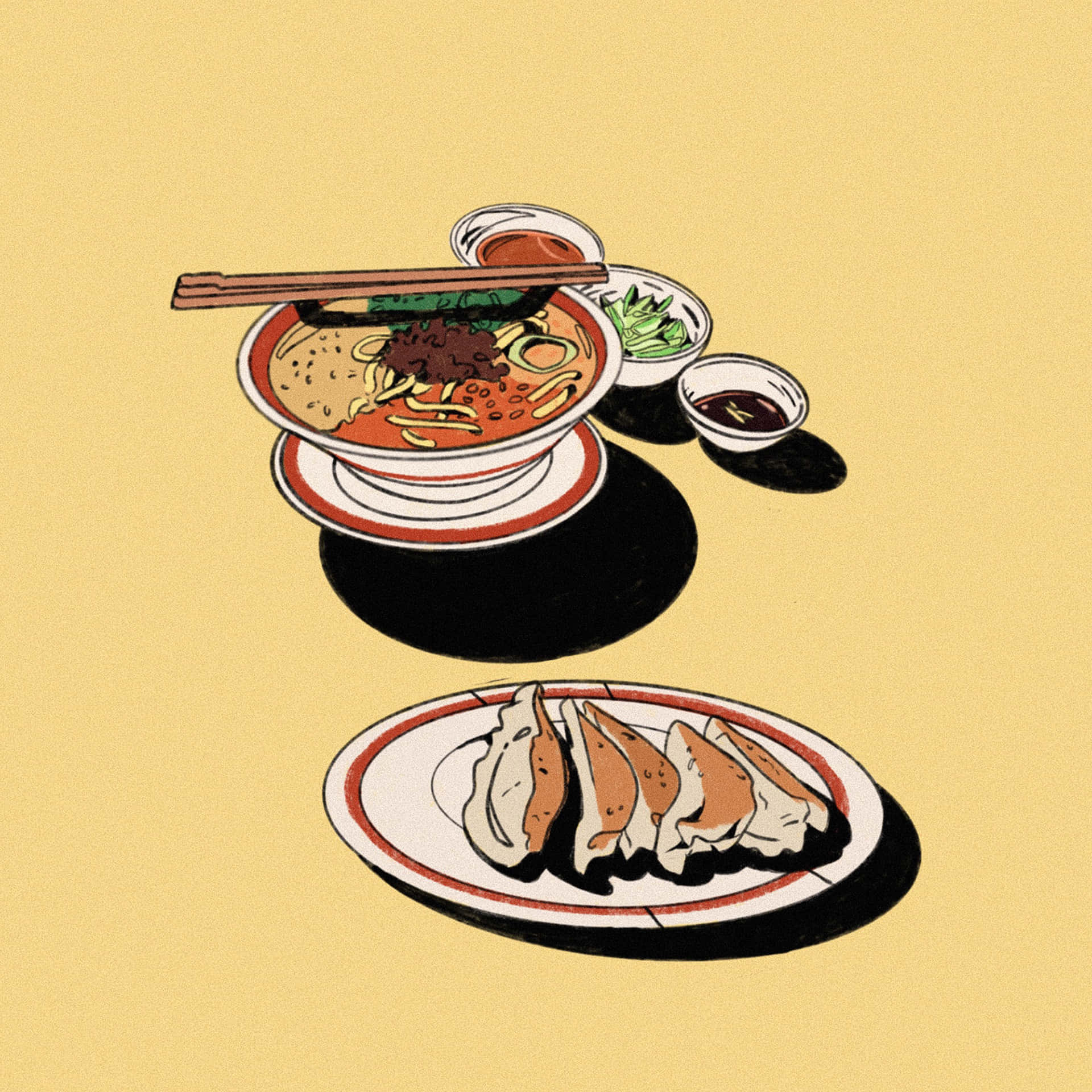 ramen, chopsticks, gyoza dumplings, Full HD Desktop Wallpaper
