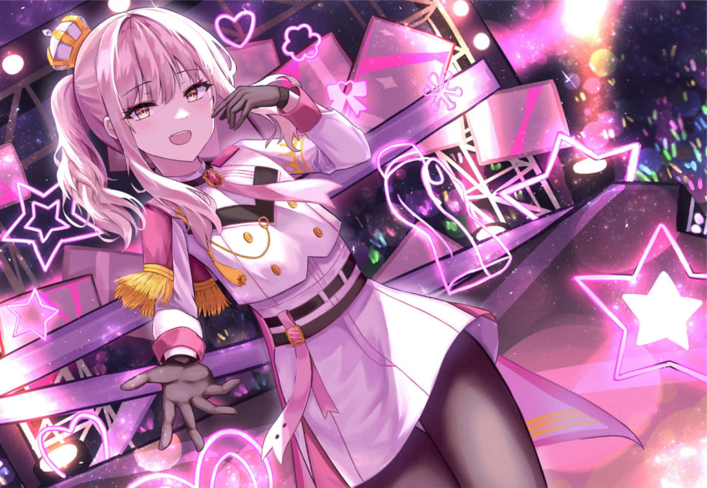 anime girl, pink hair, white uniform, HD Desktop Wallpaper
