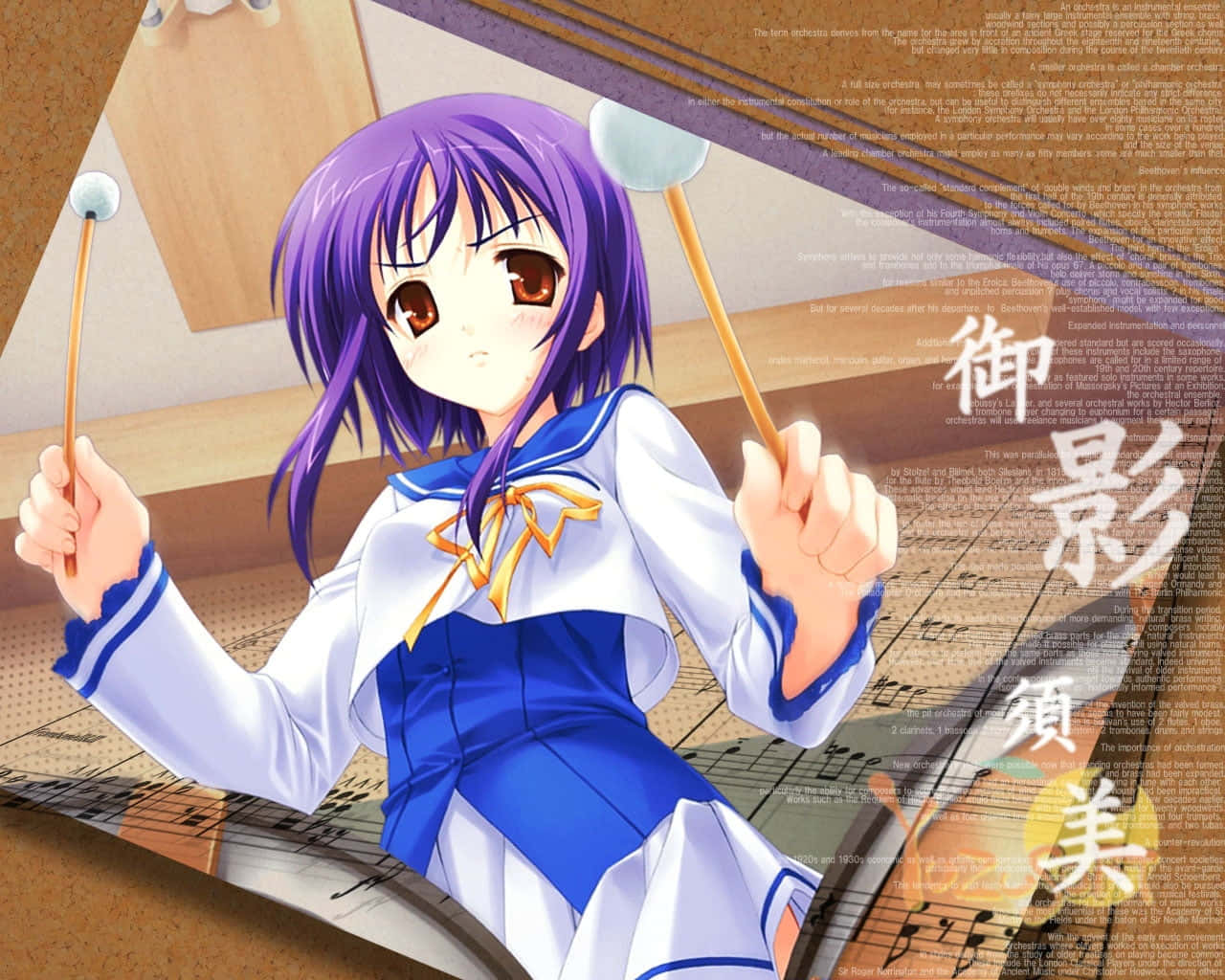 purple-haired anime girl, blue sailor uniform, drumsticks, HD Desktop Wallpaper
