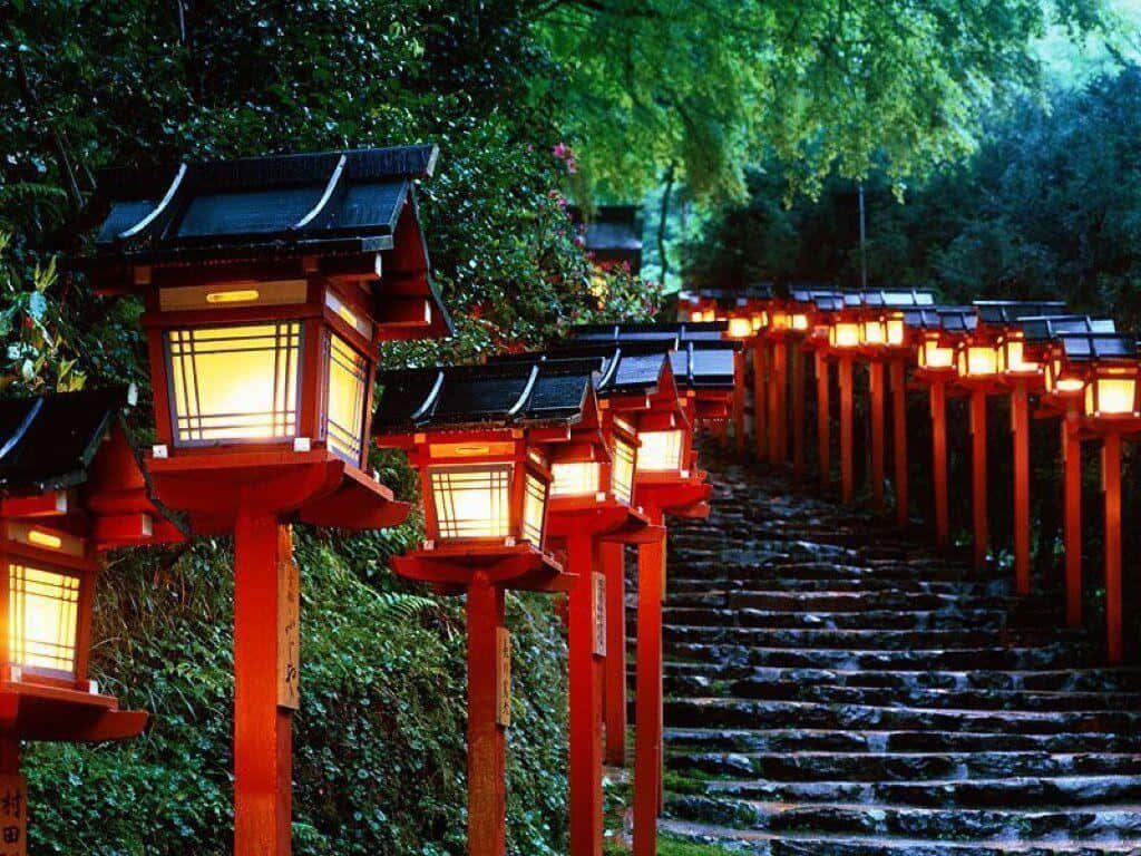 Japanese Desktop, stone path, lush greenery, SD Desktop Wallpaper