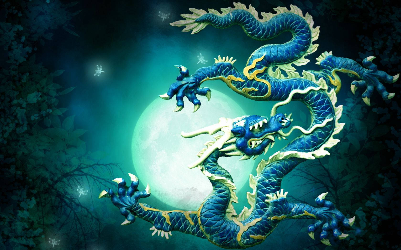 Japanese Dragon Art, blue dragon, gold accents, HD Desktop Wallpaper