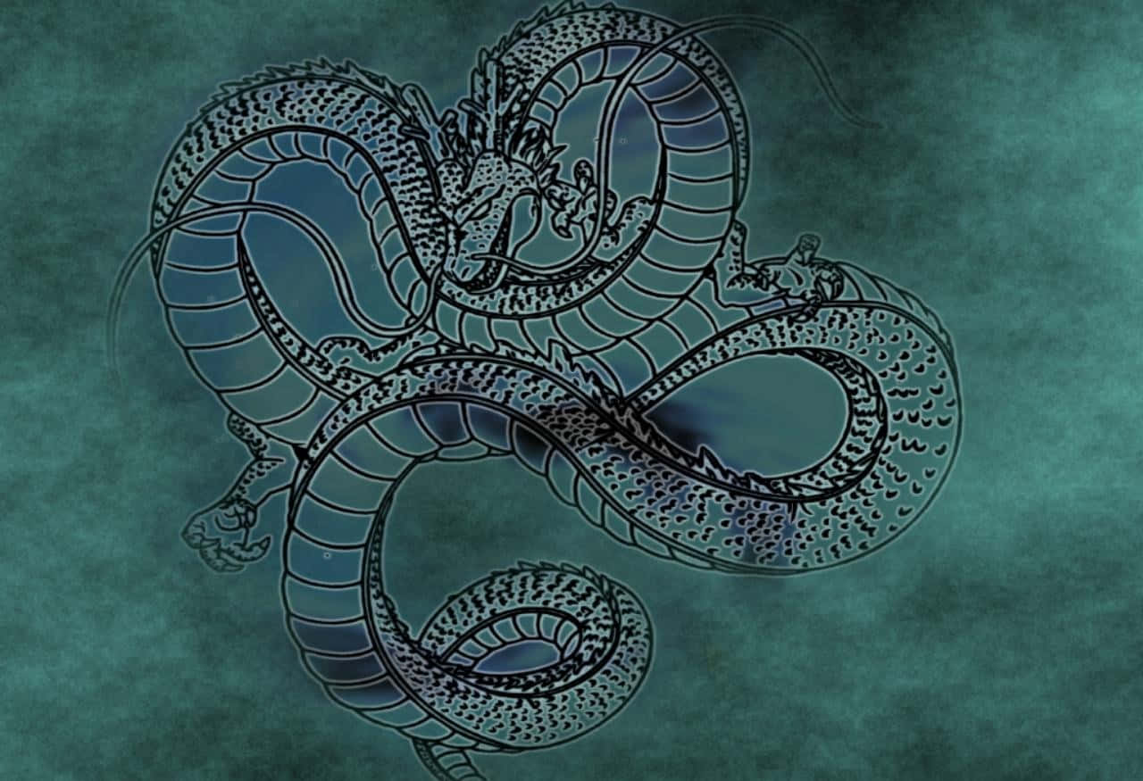 mystical dragon, black ink, teal background, HD Desktop Wallpaper