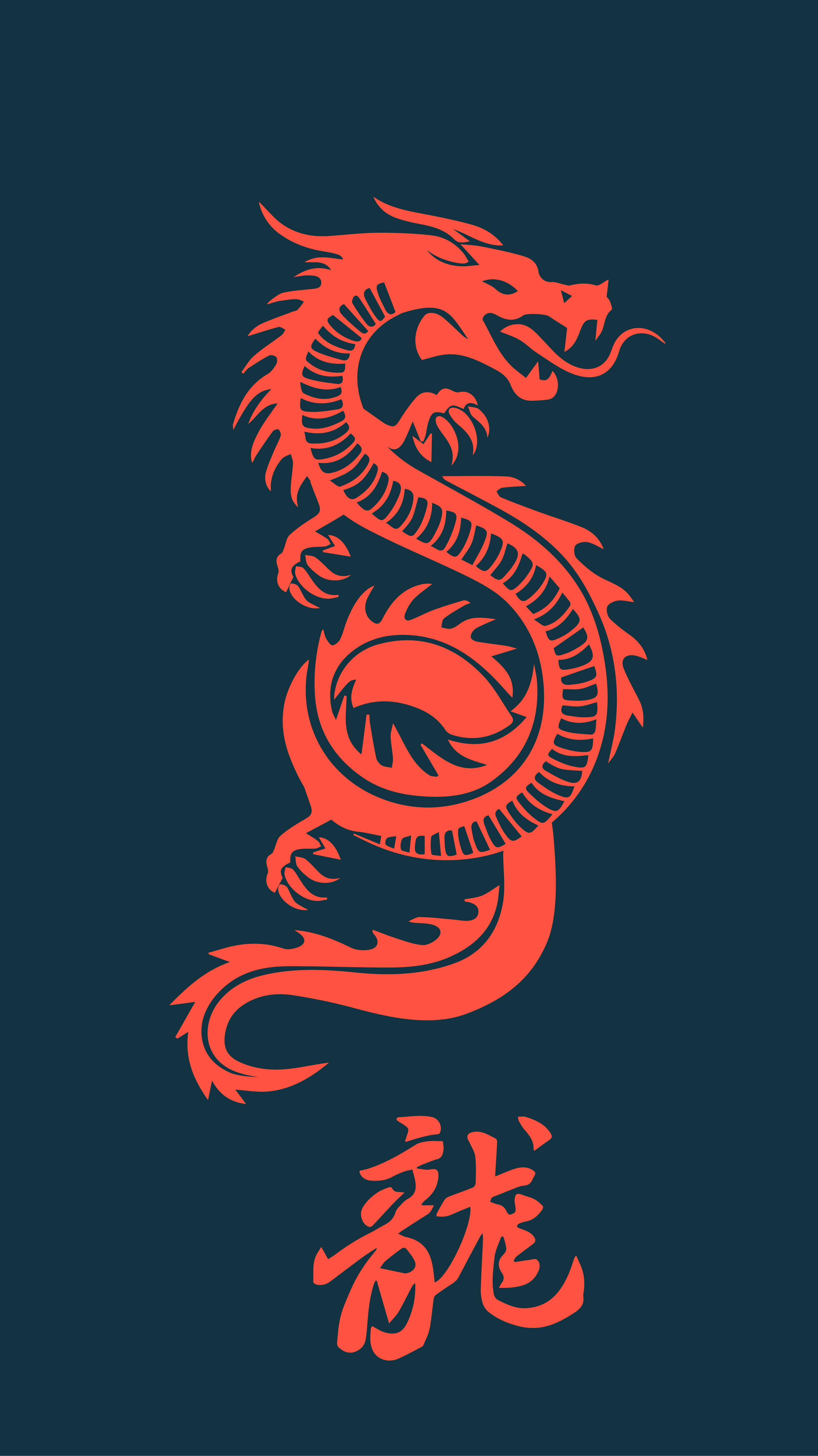 Japanese Dragon Art, red stencil, bold red stylized Chinese dragon, 5K Phone Wallpaper