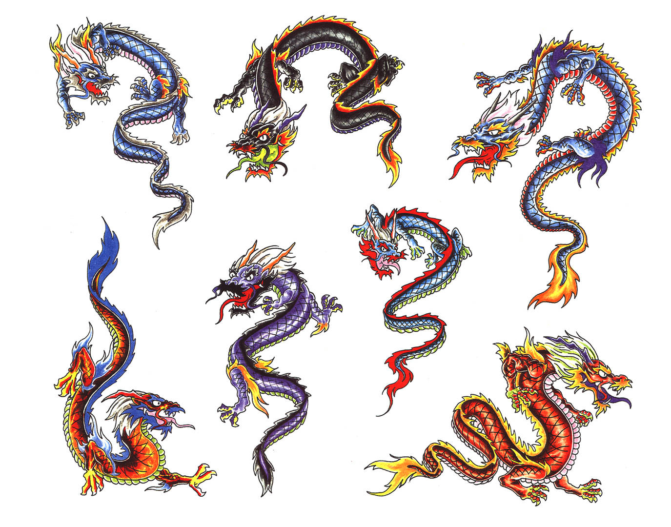 Japanese Dragon Tattoo, tattoo-style dragons, fiery accents, HD Desktop Wallpaper