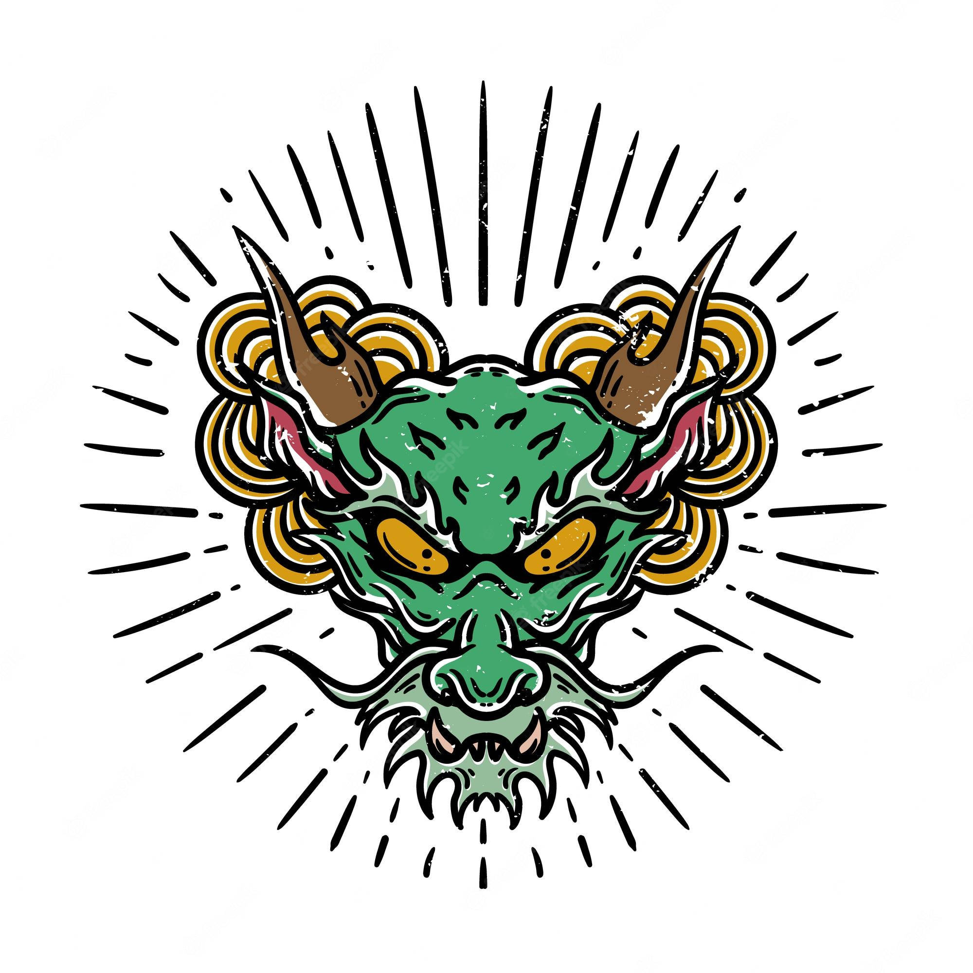 Japanese Dragon Tattoo, green dragon head, yellow eyes, Full HD Desktop Wallpaper