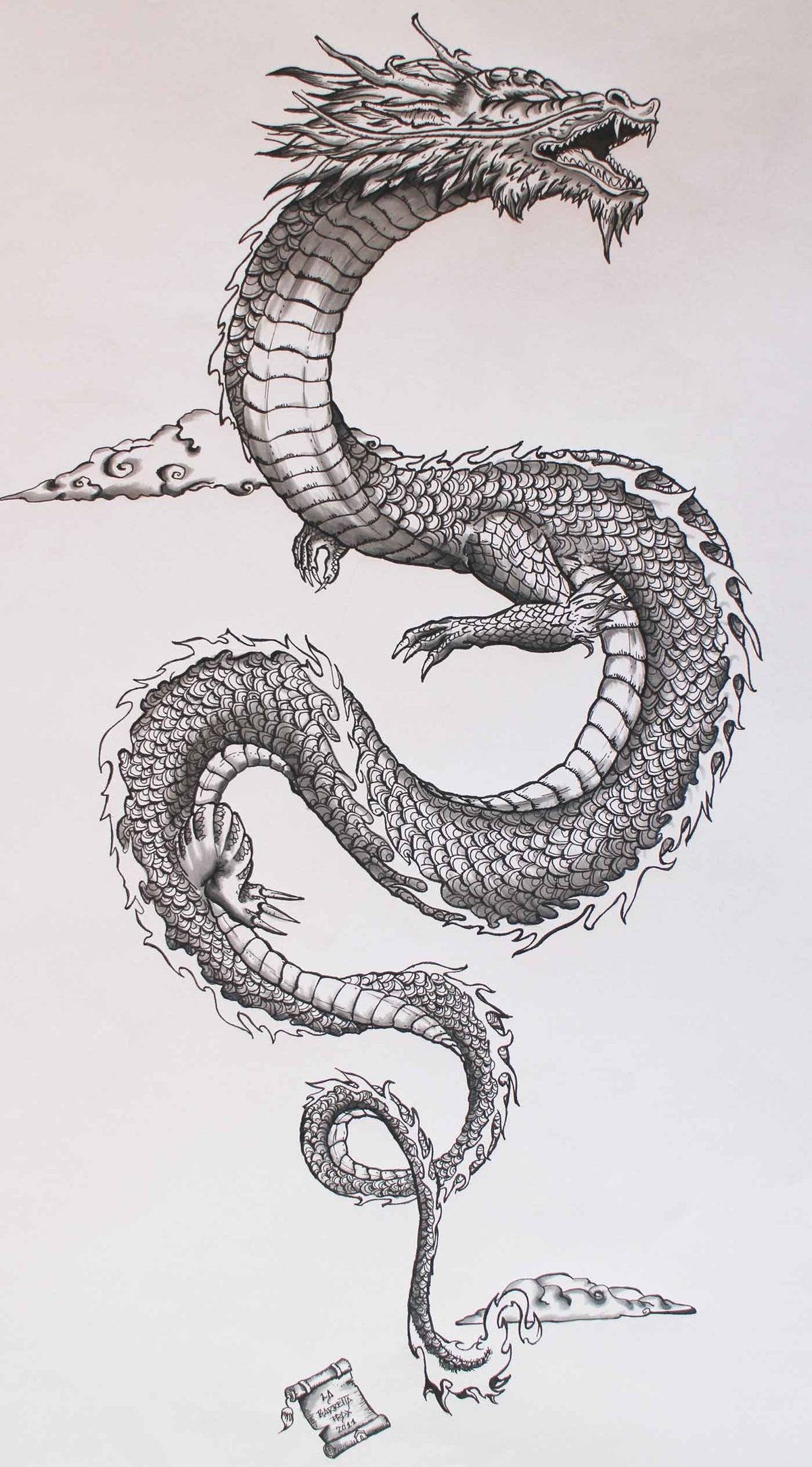 Japanese Dragon Tattoo, coiled eastern dragon, scales, Full HD Phone Wallpaper