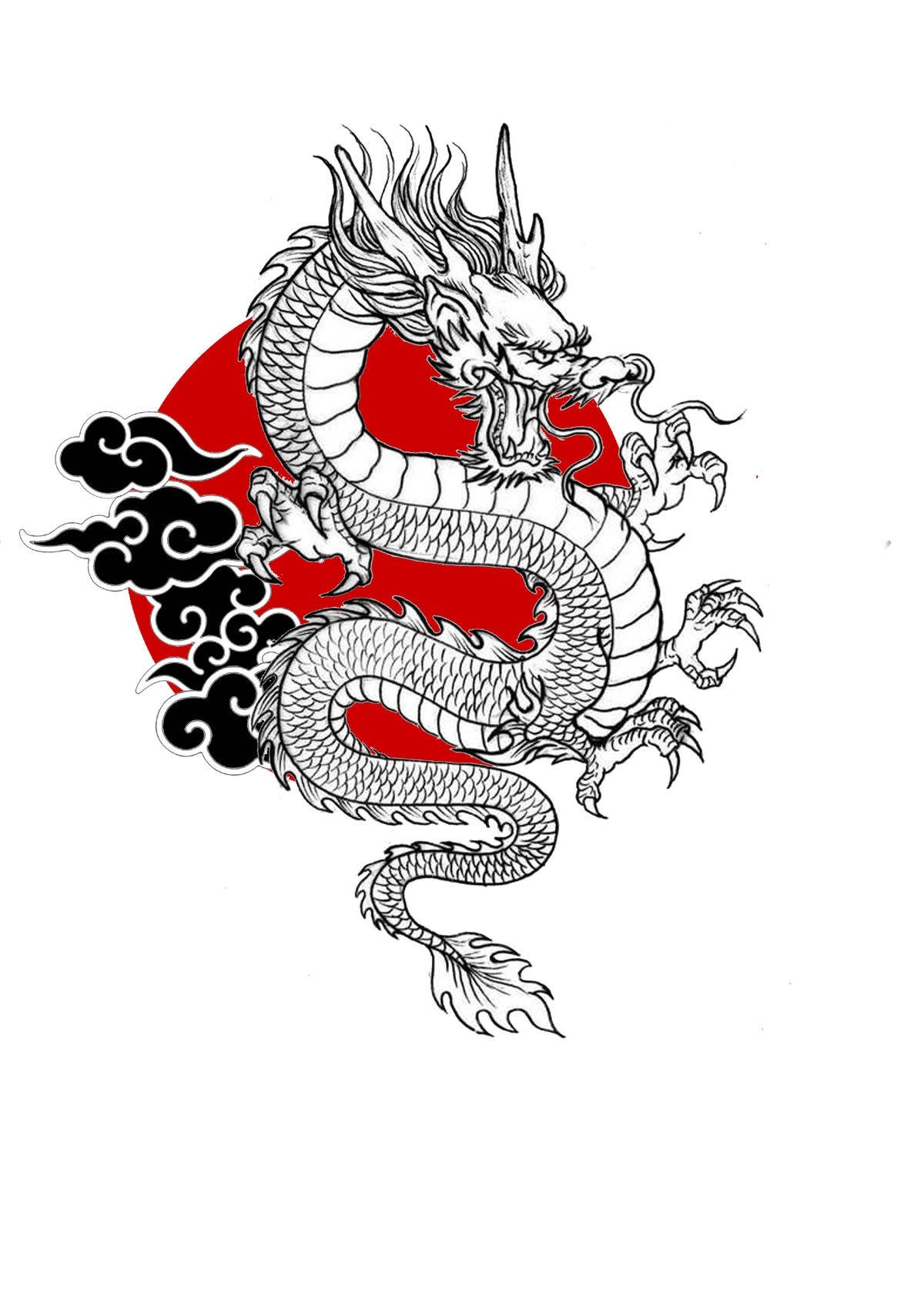 Japanese Dragon Tattoo, red circle, red sun, HD Phone Wallpaper
