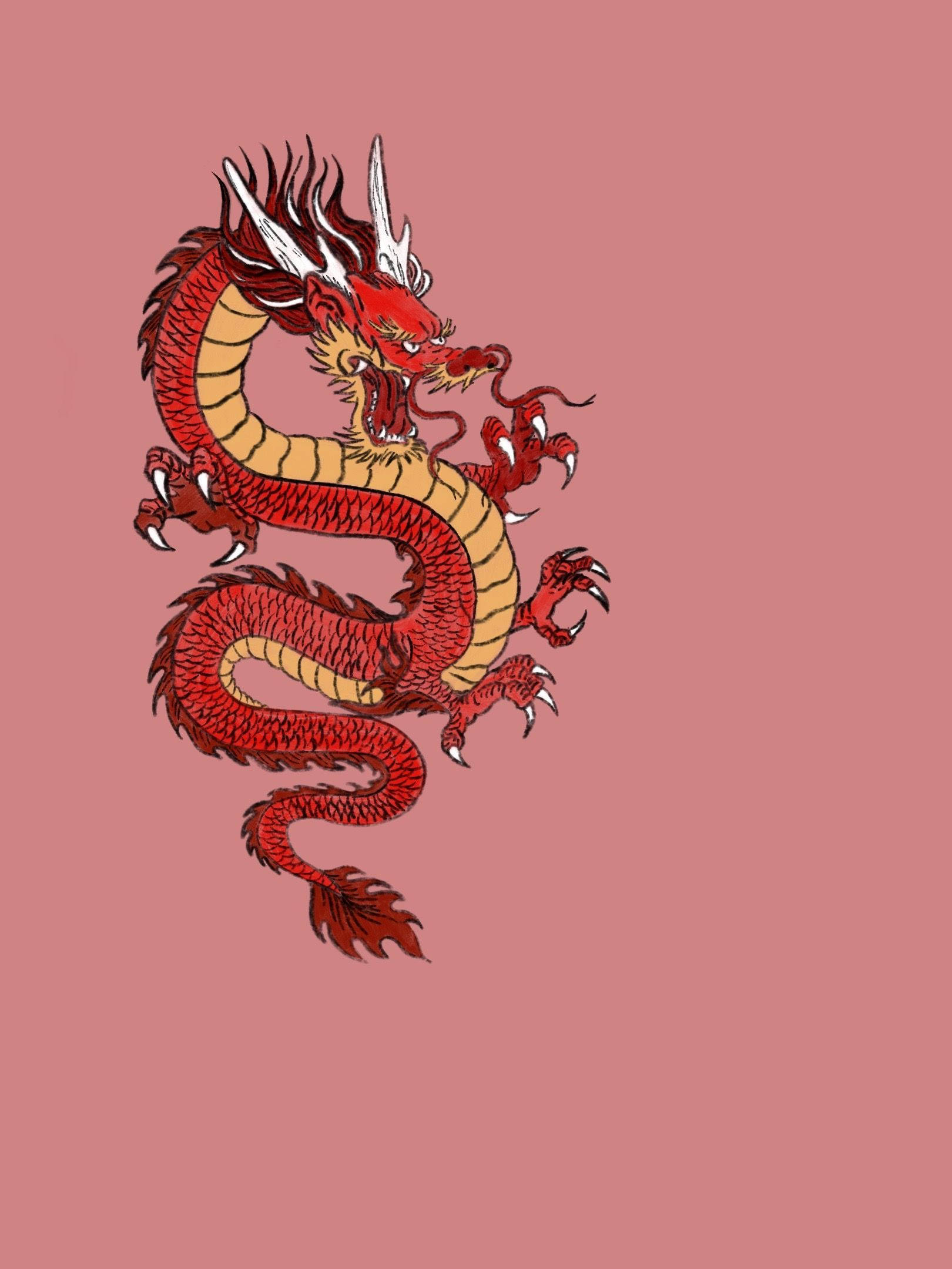Japanese Dragon, red horned dragon, vibrant red and gold, Full HD Phone Wallpaper