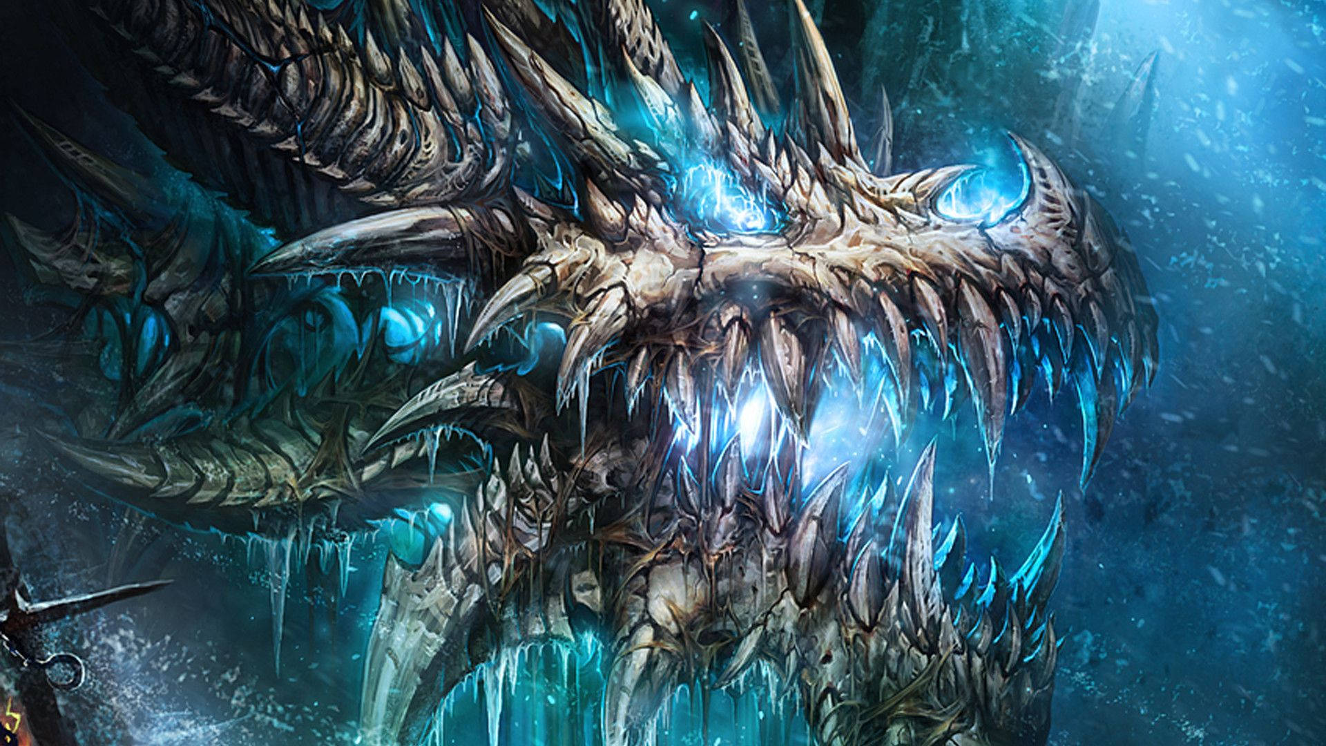 Japanese Dragon, ice dragon, glowing blue eyes, Full HD Desktop Wallpaper