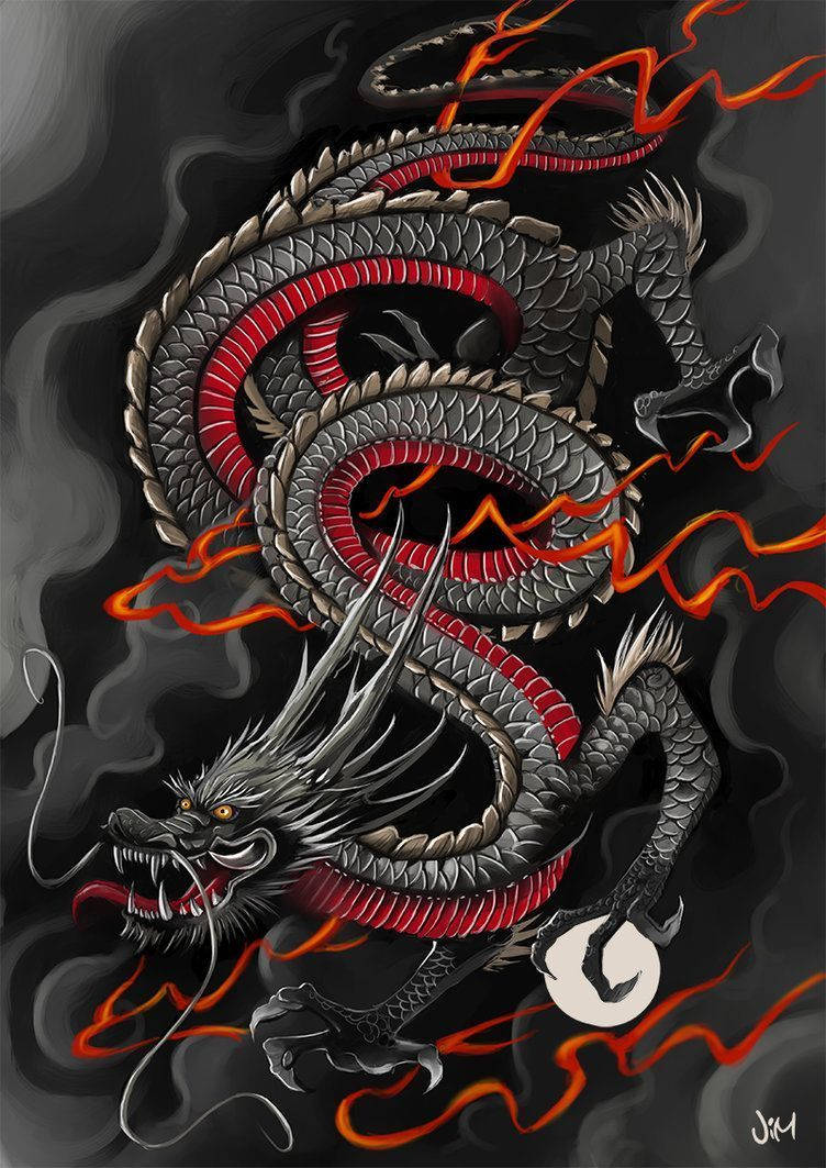 Japanese Dragon, red underbelly, metallic, SD Phone Wallpaper