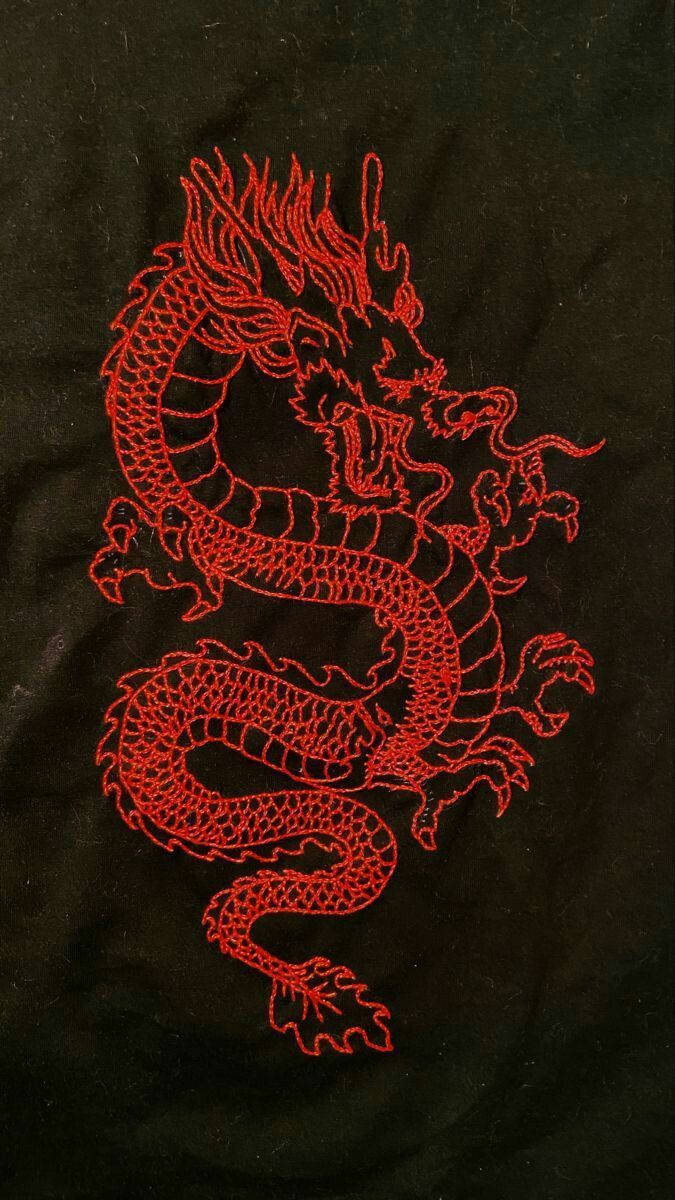 Japanese Dragon, glowing red outline, vivid red embroidered dragon, SD Phone Wallpaper