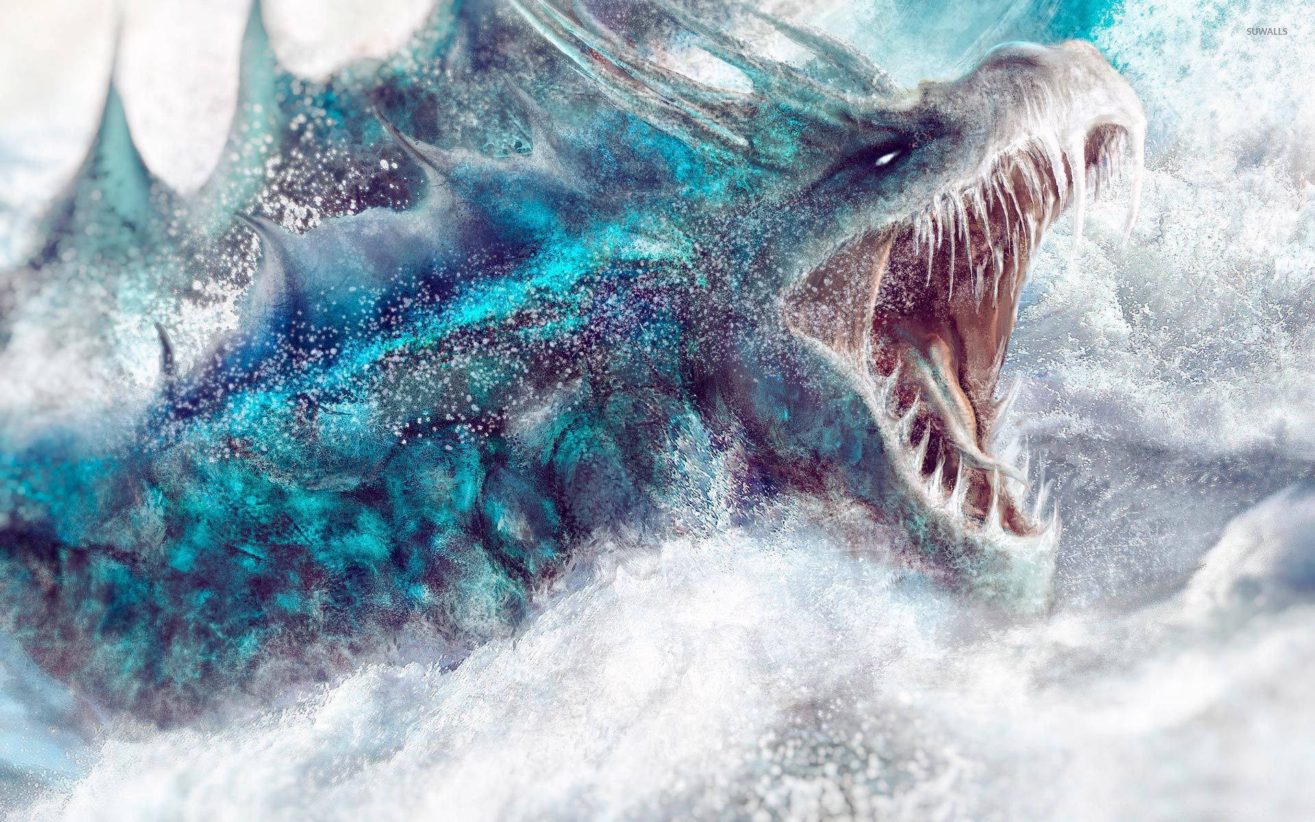 icy blue, japanese dragon, glowing blue scales, Full HD Desktop Wallpaper
