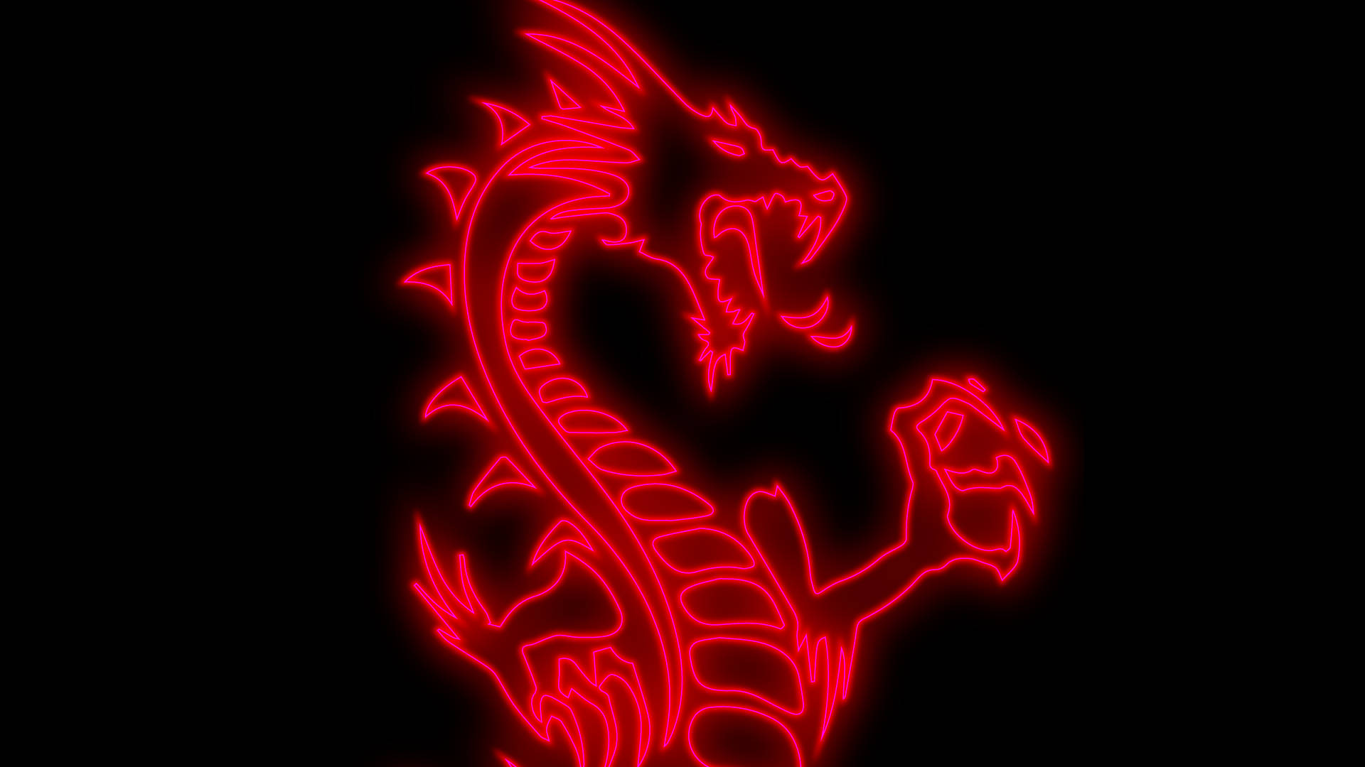 Japanese Dragon, red neon light, glowing red neon dragon silhouette, Full HD Desktop Wallpaper