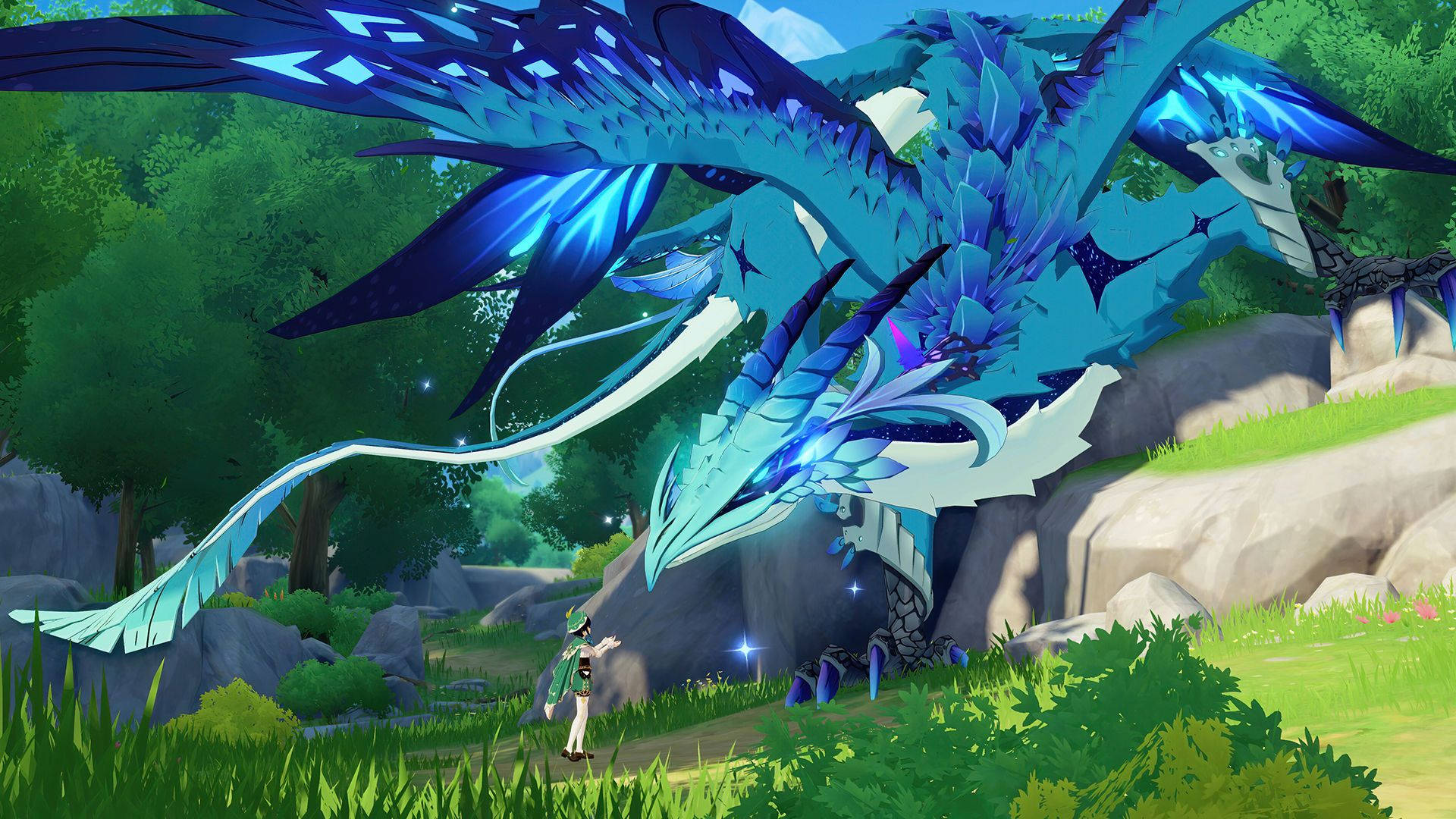 Japanese Dragon, glowing blue wings, rocky terrain, Full HD Desktop Wallpaper