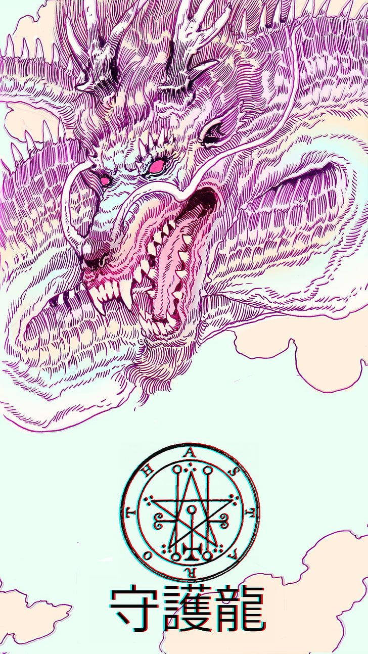 Japanese Dragon, pink scales, purple dragon, HD Phone Wallpaper