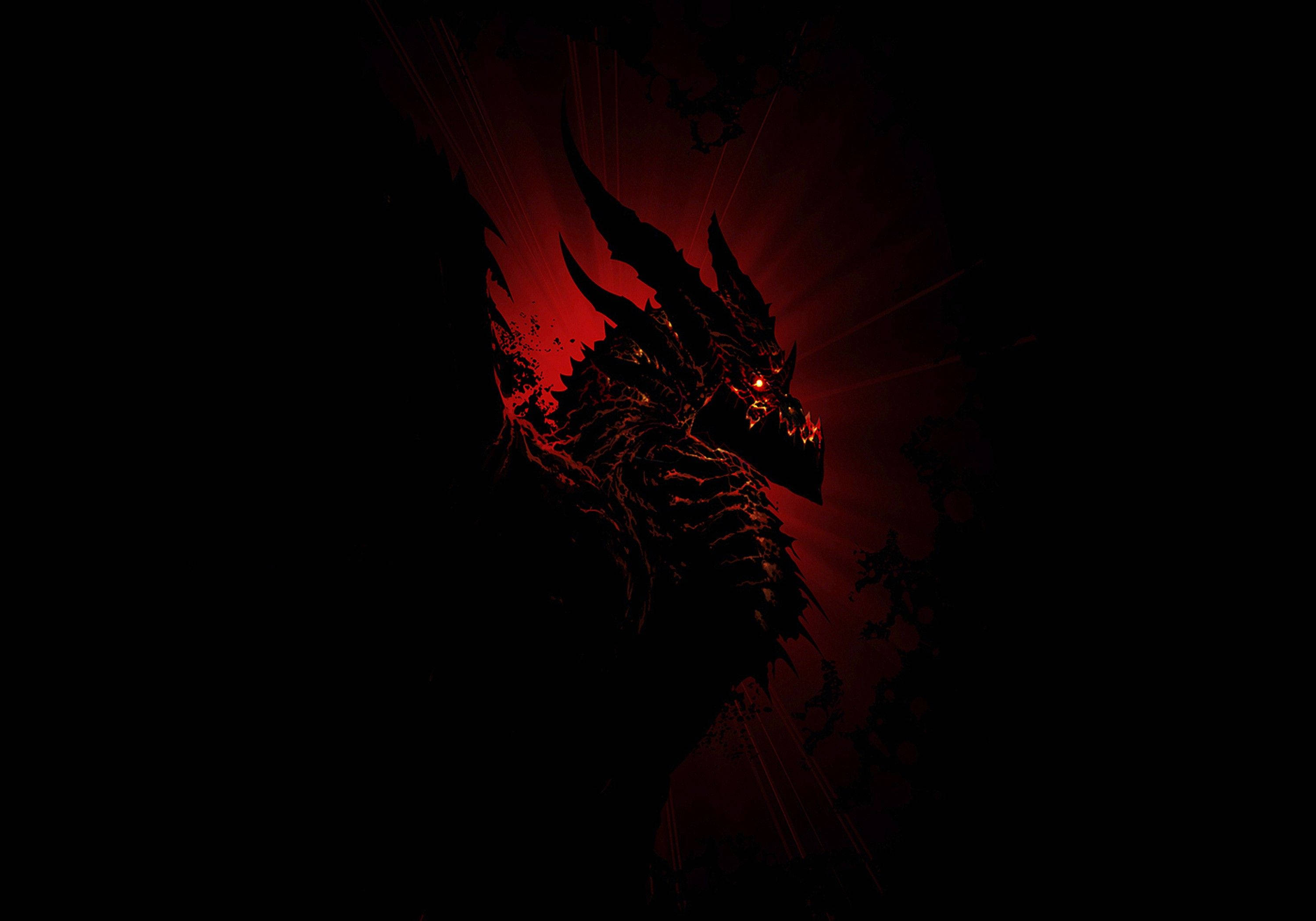 Japanese Dragon, fiery red eyes, dark background, 2K Desktop Wallpaper