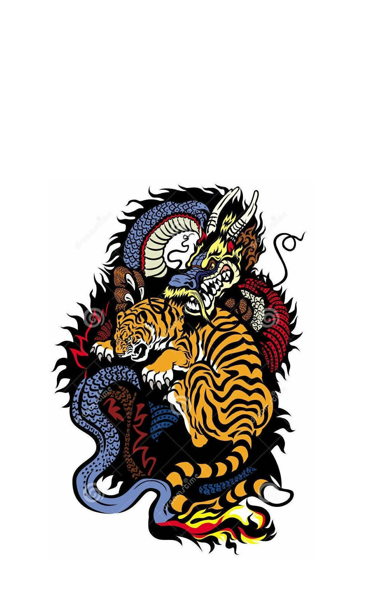 Japanese Dragon, rabid tiger, orange tiger, Full HD Phone Wallpaper