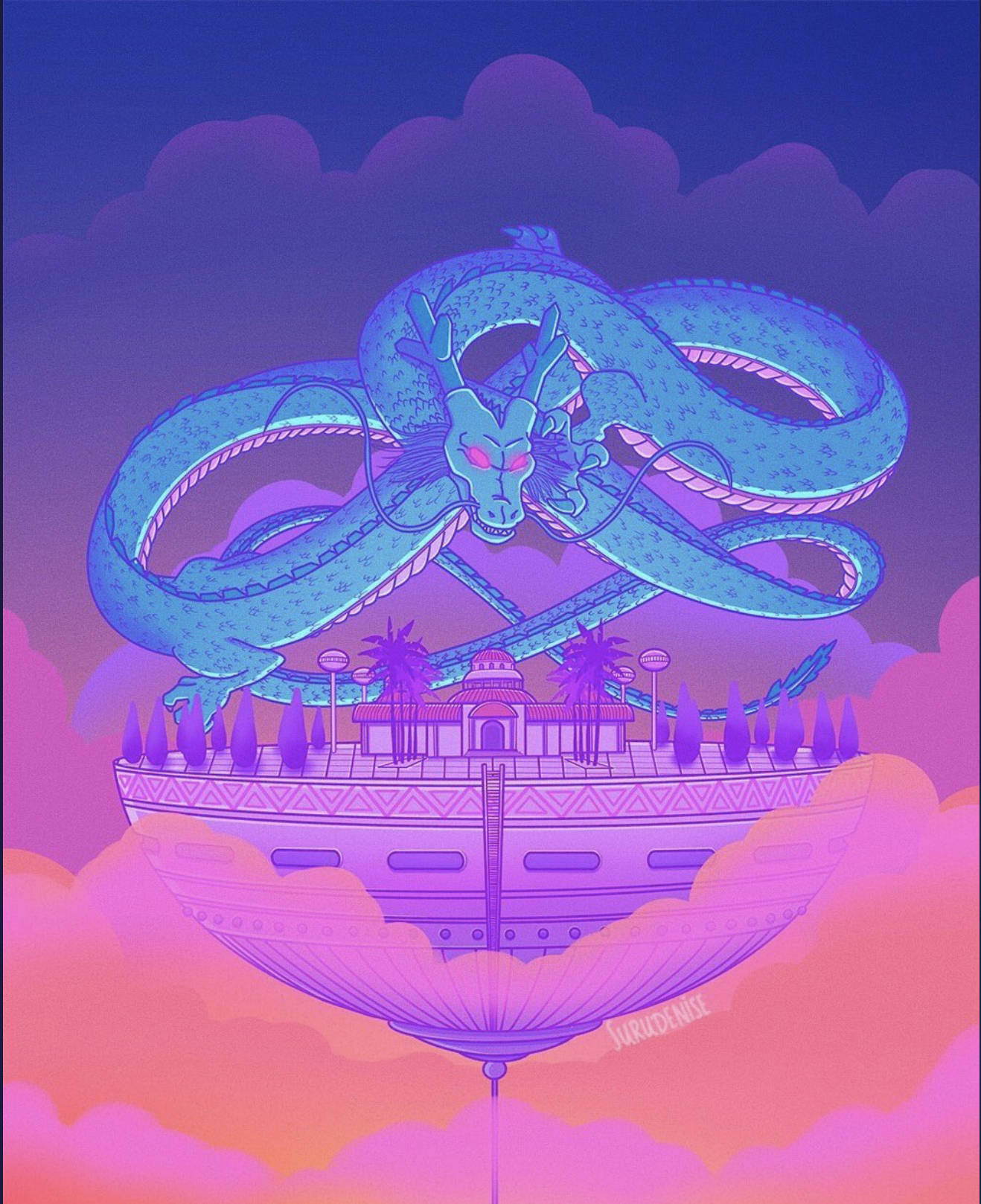 Japanese Dragon, temple, floating island, HD Phone Wallpaper