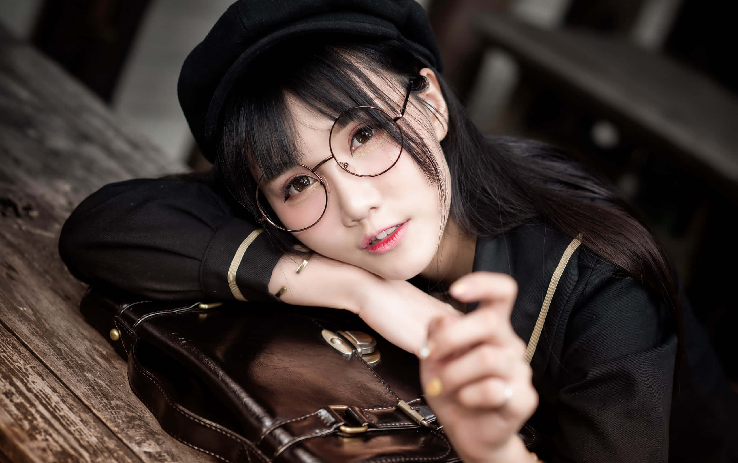 Japanese Teenage Women, glasses, black cap, 2K Desktop Wallpaper