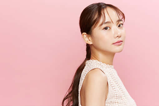 Japanese Women Modeling, braided ponytail, solid pink studio backdrop, SD Desktop Wallpaper