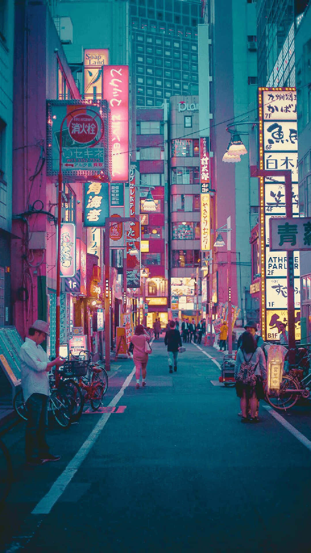 Japanese iPhone, neon-lit alleyway, bustling Japanese city, Full HD Phone Wallpaper
