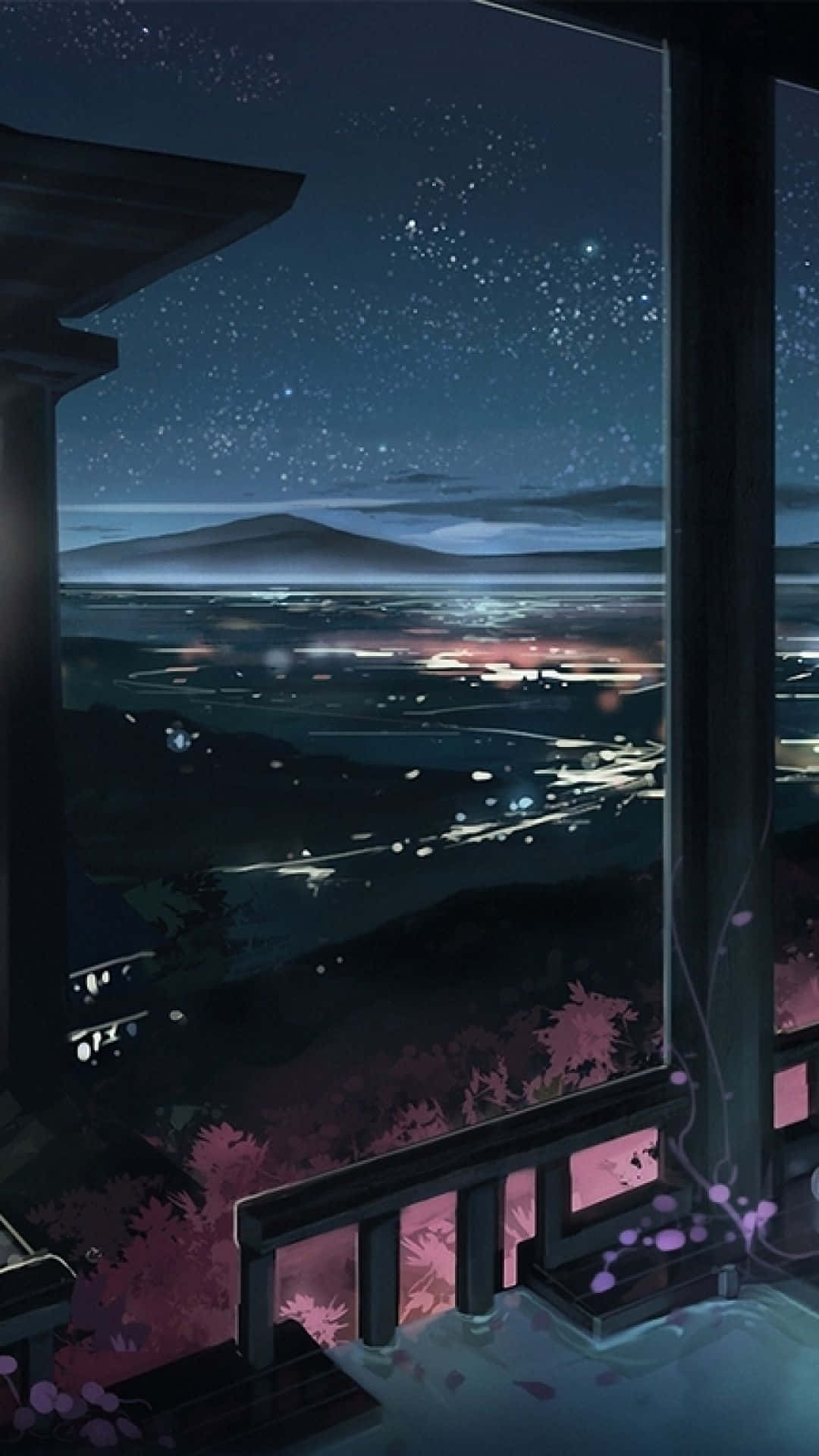 Japanese iPhone, night, wooden balcony, Full HD Phone Wallpaper