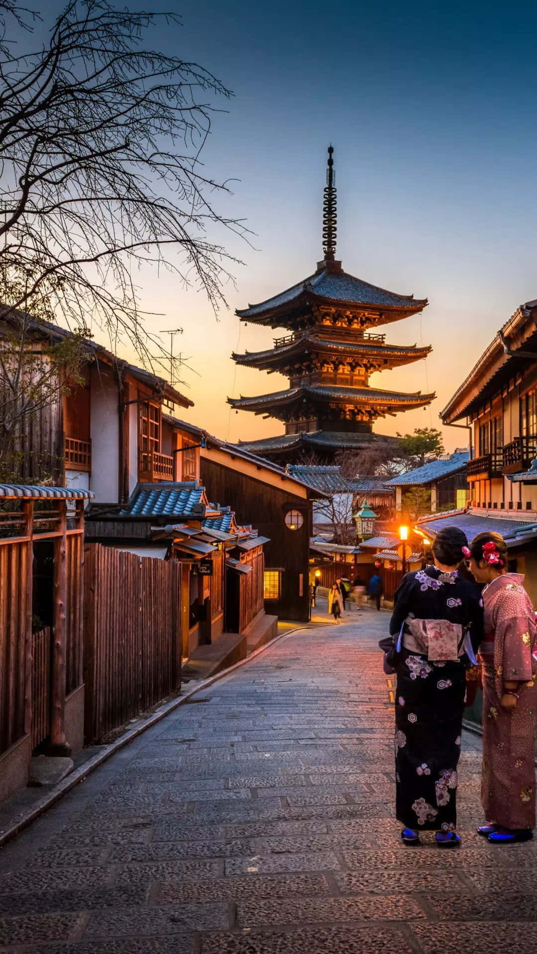 kimono, stone street, pagoda, Full HD Phone Wallpaper