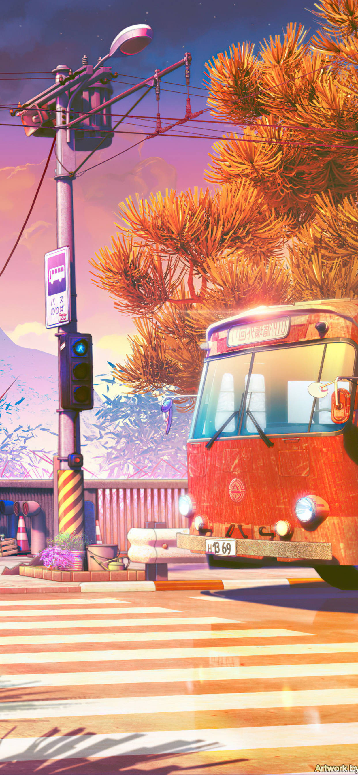 Japanese aesthetic, iPhone, bus stop, 2K Phone Wallpaper
