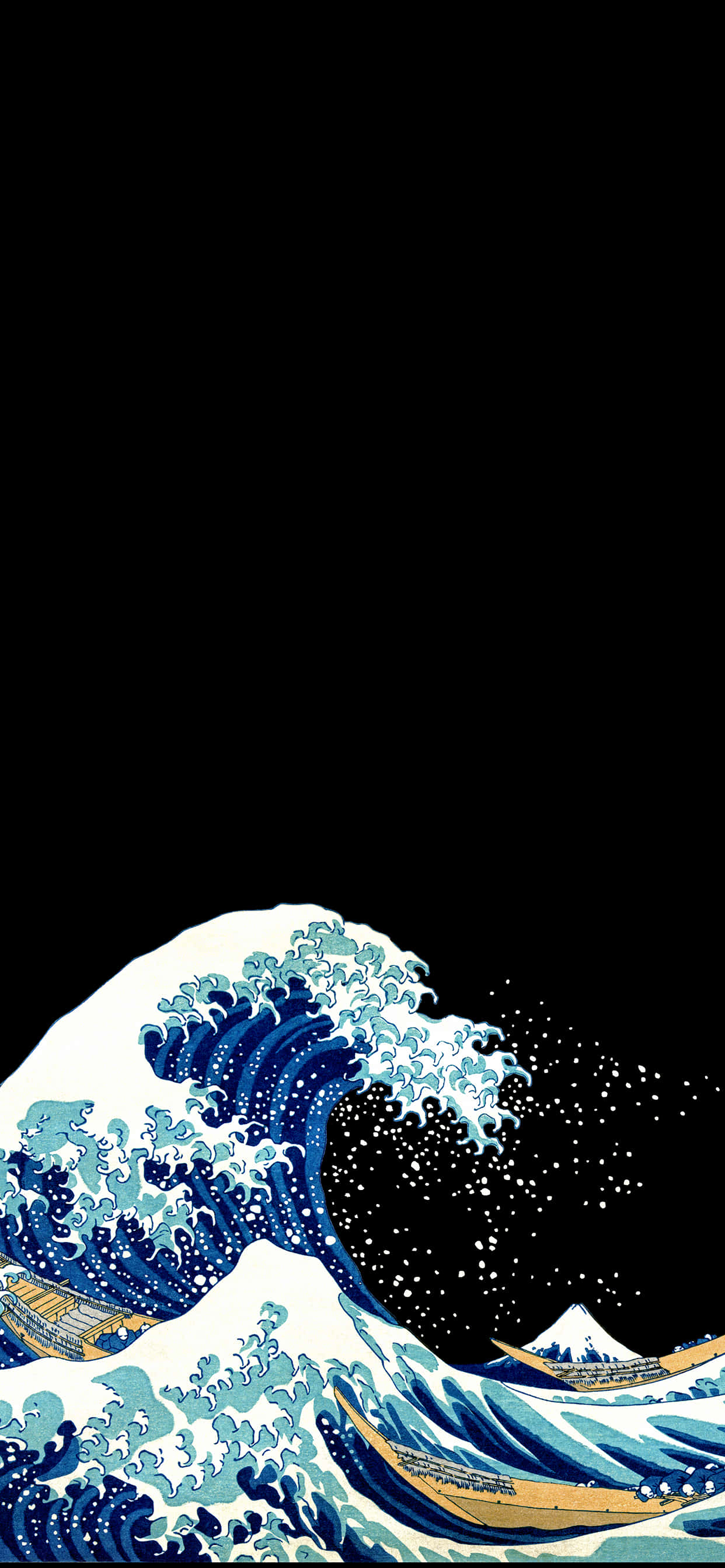 Dark Japanese iPhone, blue wave, black void, 2K Phone Wallpaper