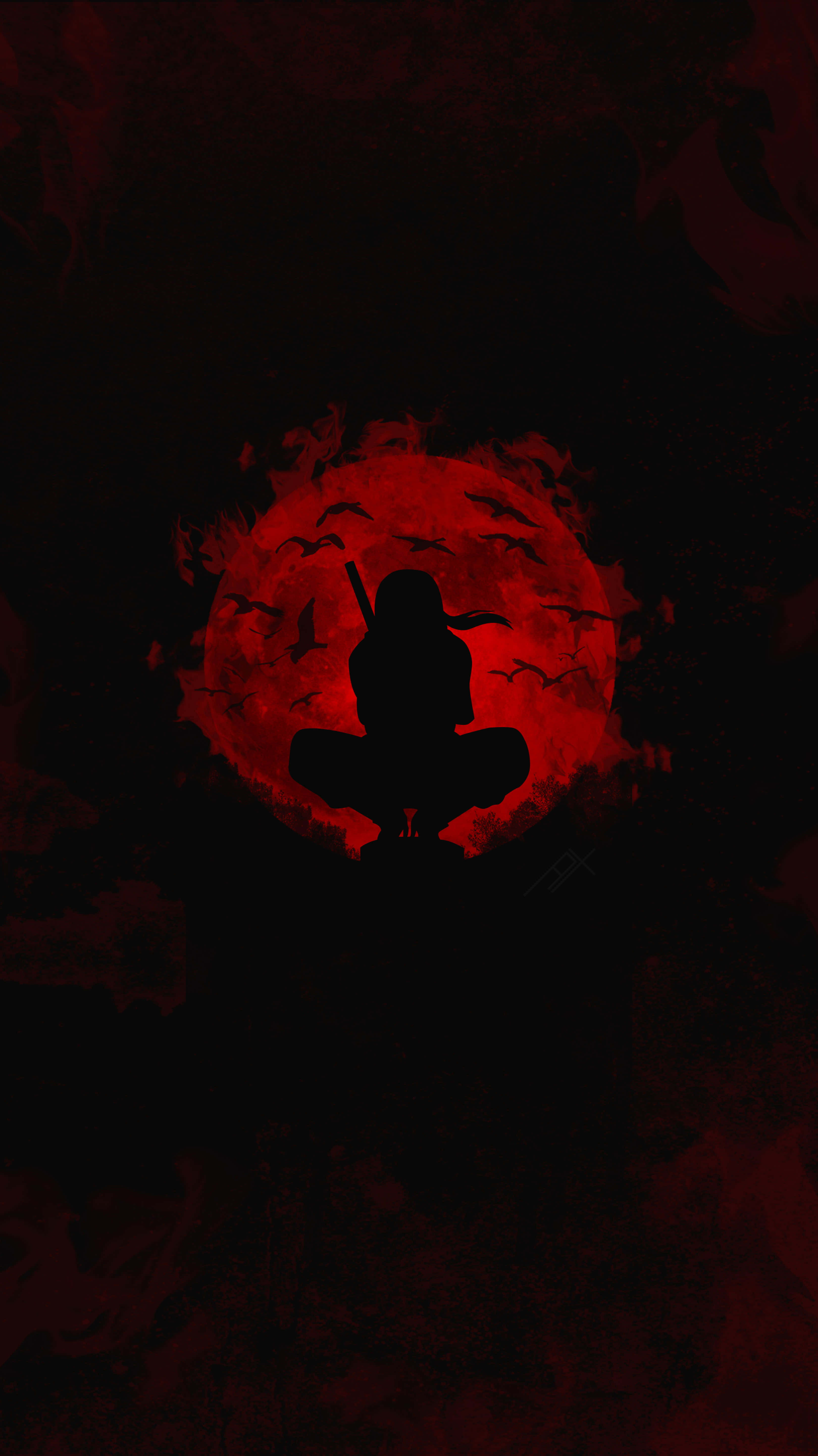 ninja, blood-red moon, bats, 5K Phone Wallpaper