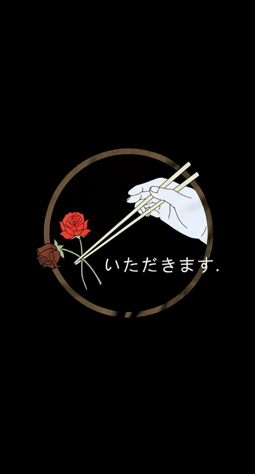 Dark Japanese iPhone, chopsticks, roses, Full HD Phone Wallpaper