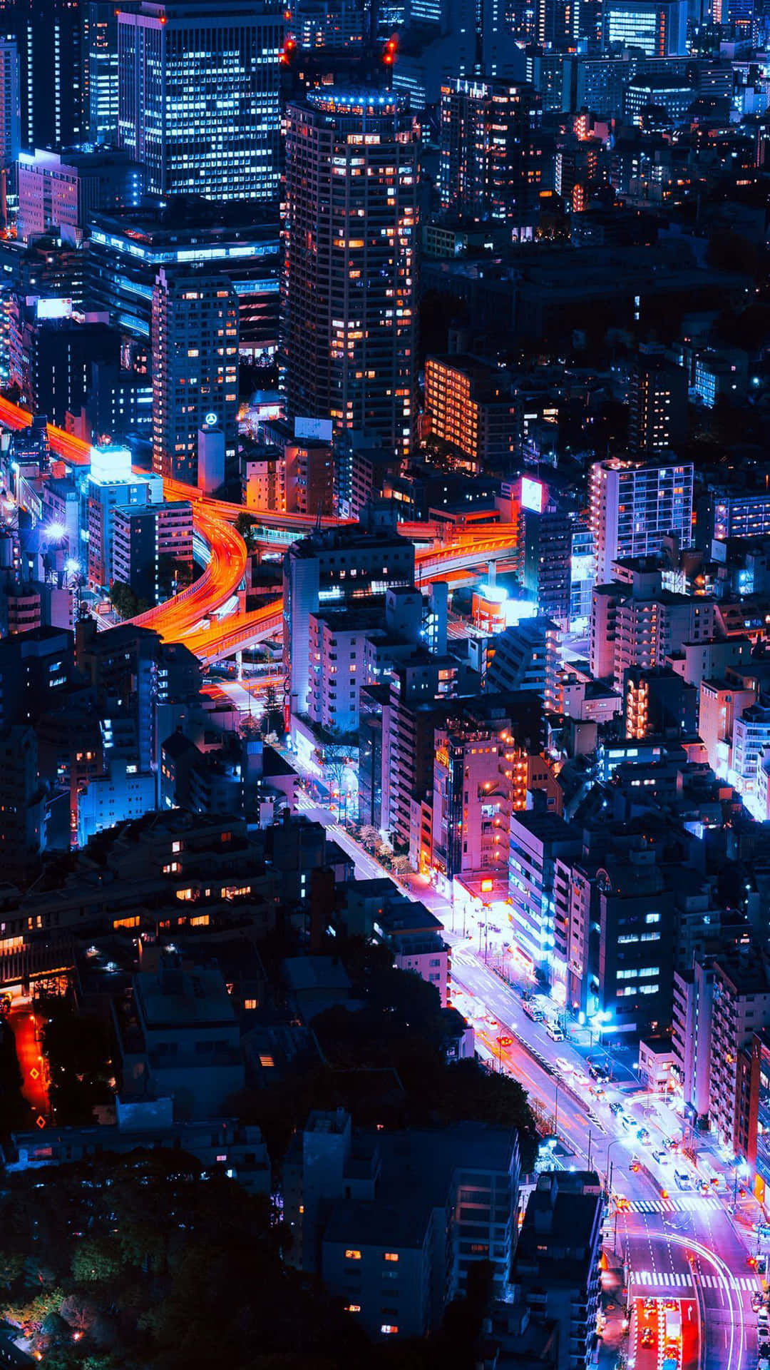 neon-lit cityscape, night, glowing skyscrapers, Full HD Phone Wallpaper