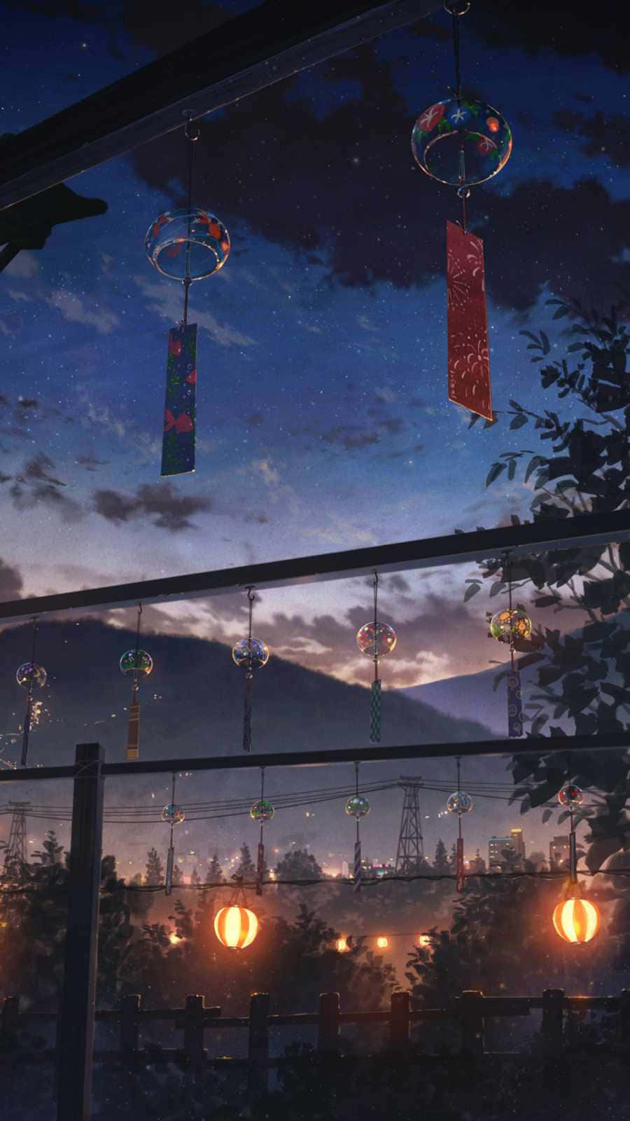 Japanese iPhone, starry twilight sky, glowing cityscape, HD Phone Wallpaper