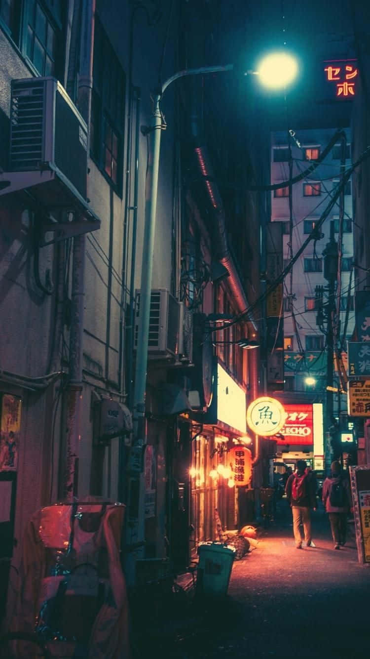 Japanese Phone, neon-lit alleyway, night, HD Phone Wallpaper